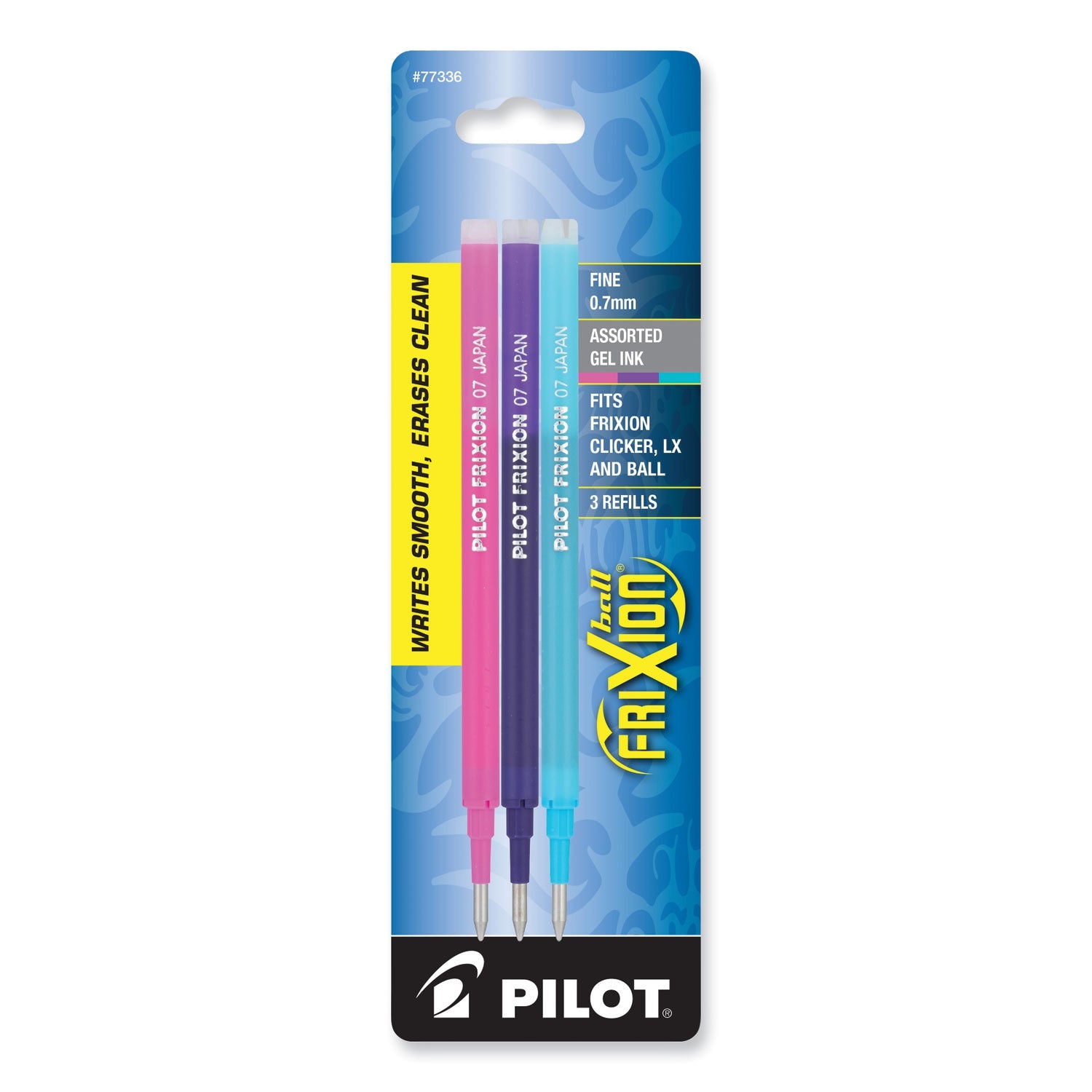 Pilot® Refill For Pilot Frixion Erasable, Frixion Ball, Frixion Clicker And Frixion Lx Gel Ink Pens, Fine Tip, Assorted Ink, 3/pack
