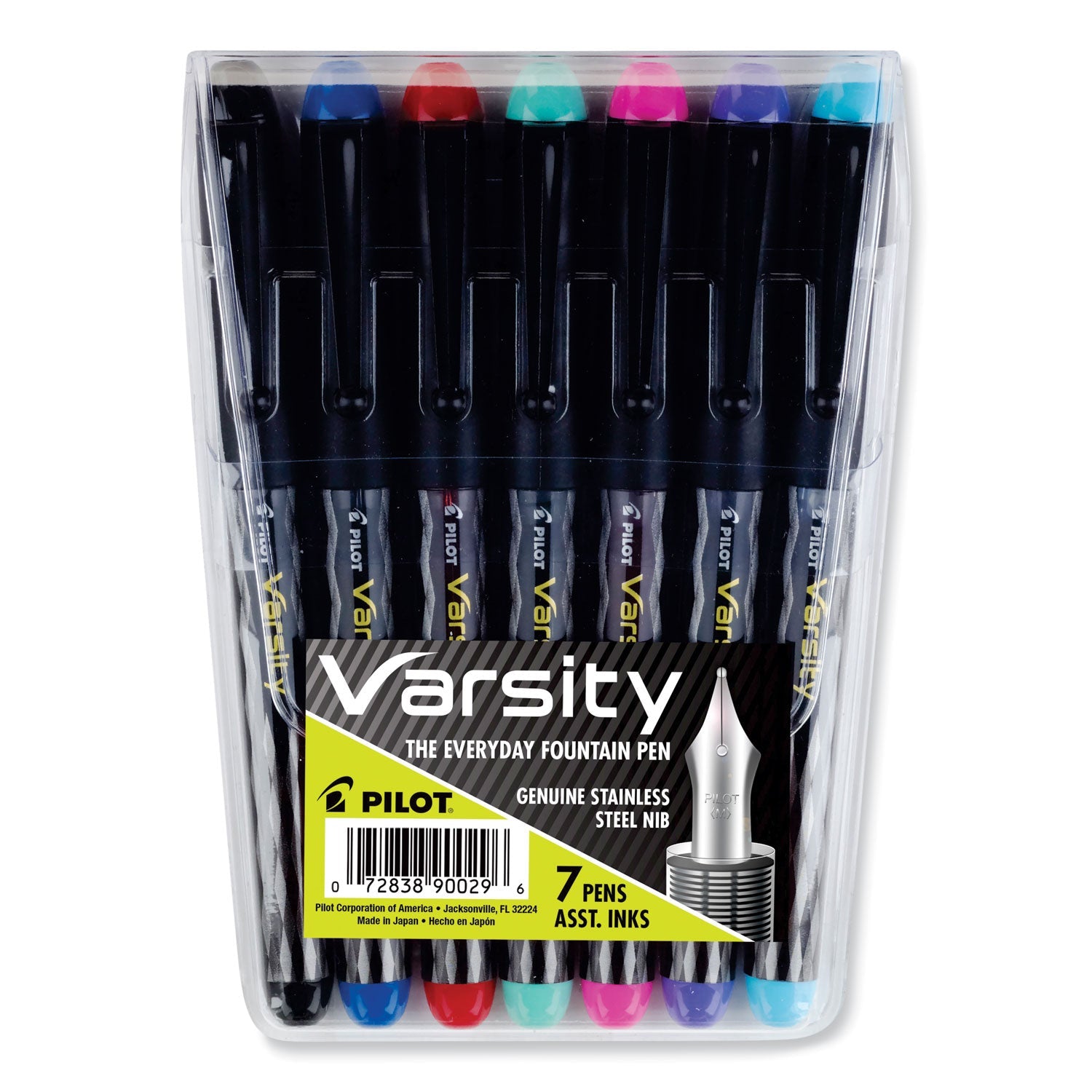 Pilot® Varsity Fountain Pen, Medium 1 mm, Assorted Ink and Barrel Colors, 7/Pack