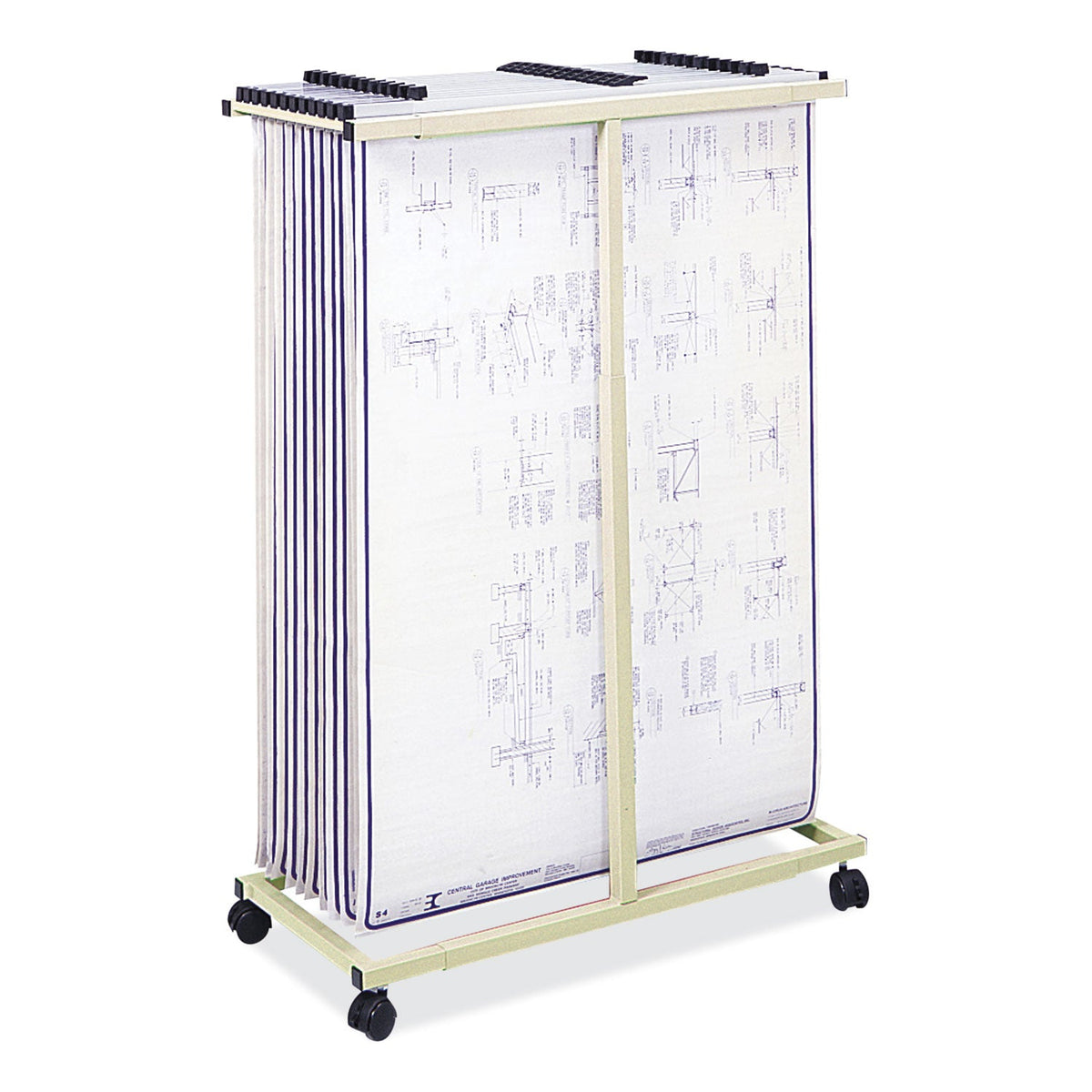 Safco® Mobile Vertical File, 12 Hanging Clamps, 39.25w x 16d x 52h, Tan