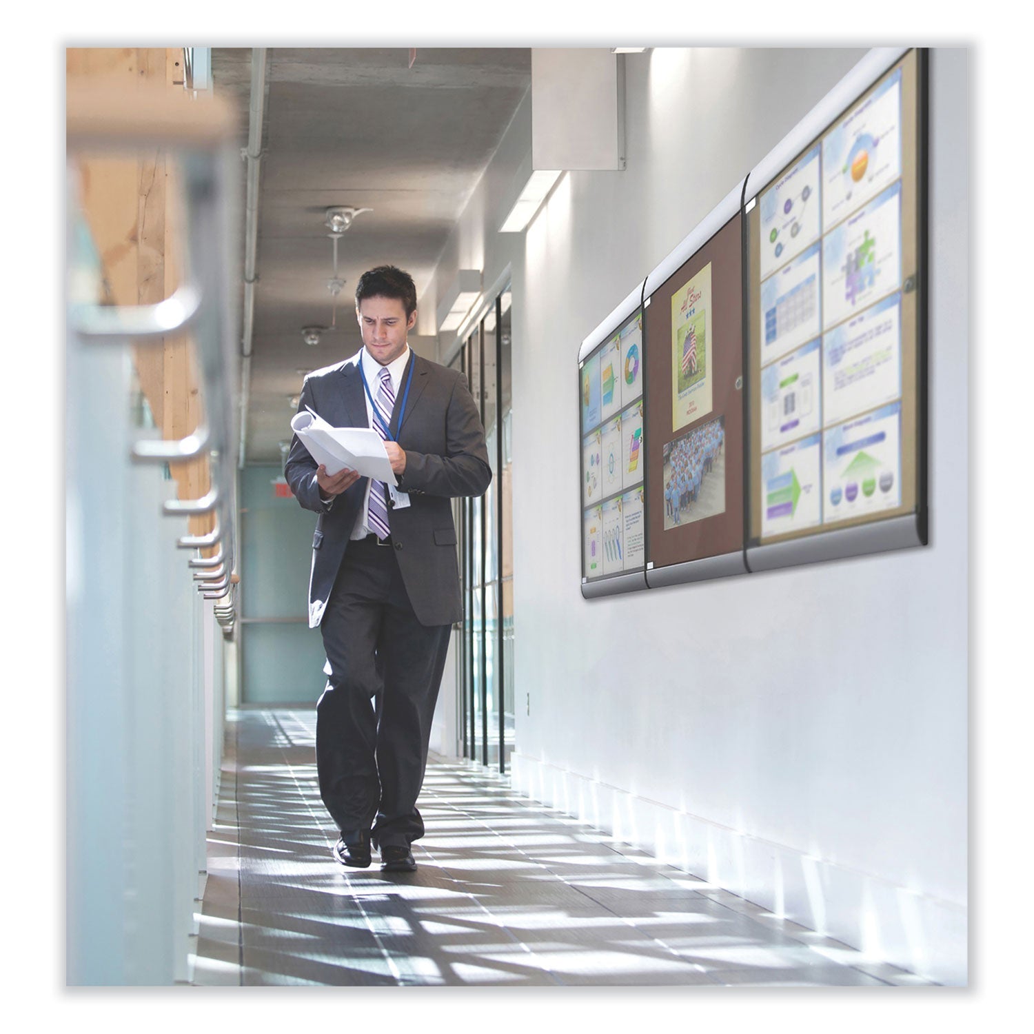 Ghent Silhouette 1 Door Enclosed Vinyl Bulletin Board with Satin Frame, 27.75" x 42.13", Ebony Surface, Black/Satin Aluminum Frame - Bloom Skins