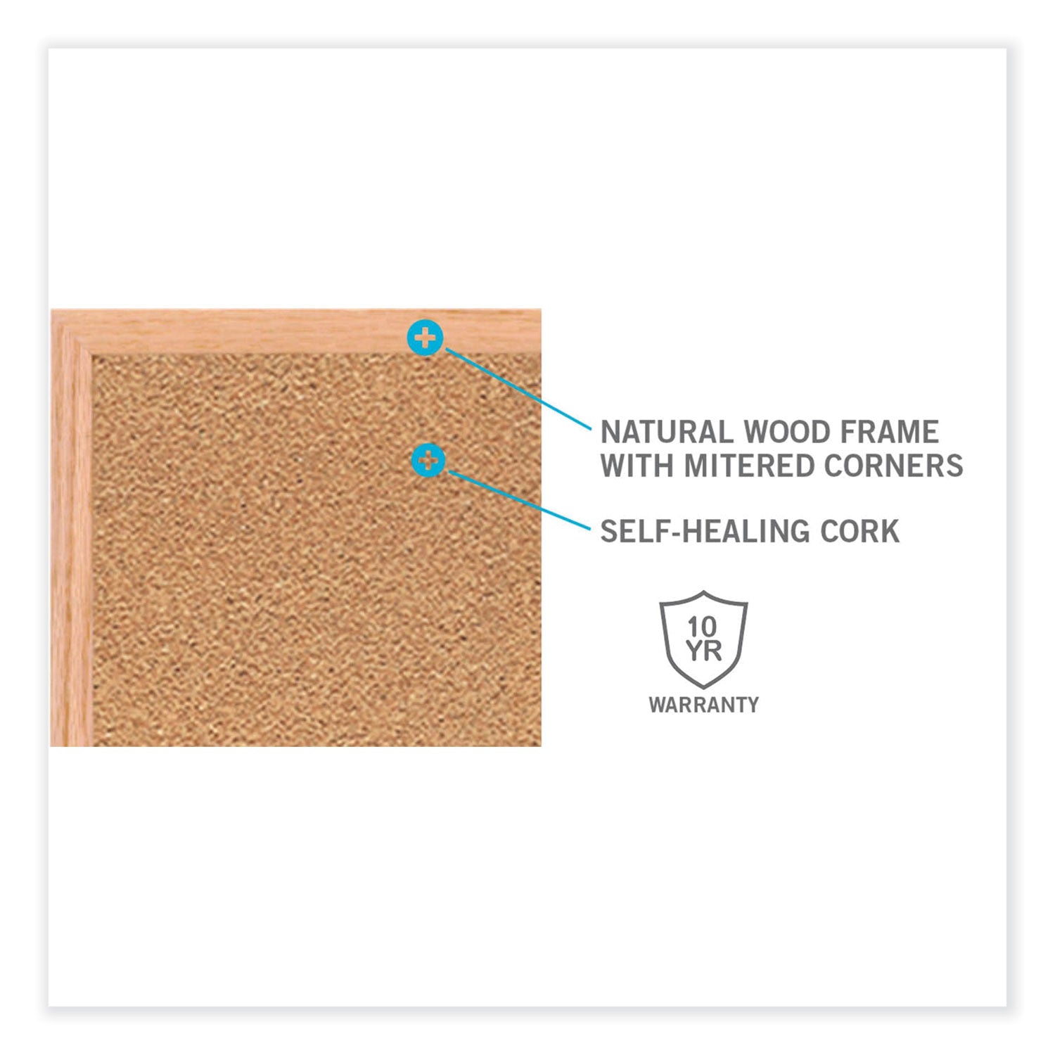 Ghent Natural Cork Bulletin Board with Wood Frame, 72.5" x 48.5", Tan Surface, Oak Finished Wood Frame - Bloom Skins