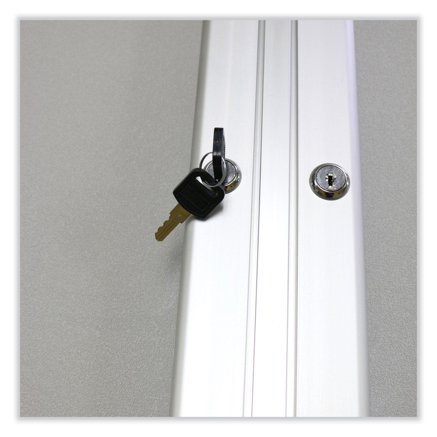 Ghent 2 Door Enclosed Vinyl Bulletin Board with Satin Frame, 60" x 48", Silver Surface, Satin Aluminum Frame - Bloom Skins