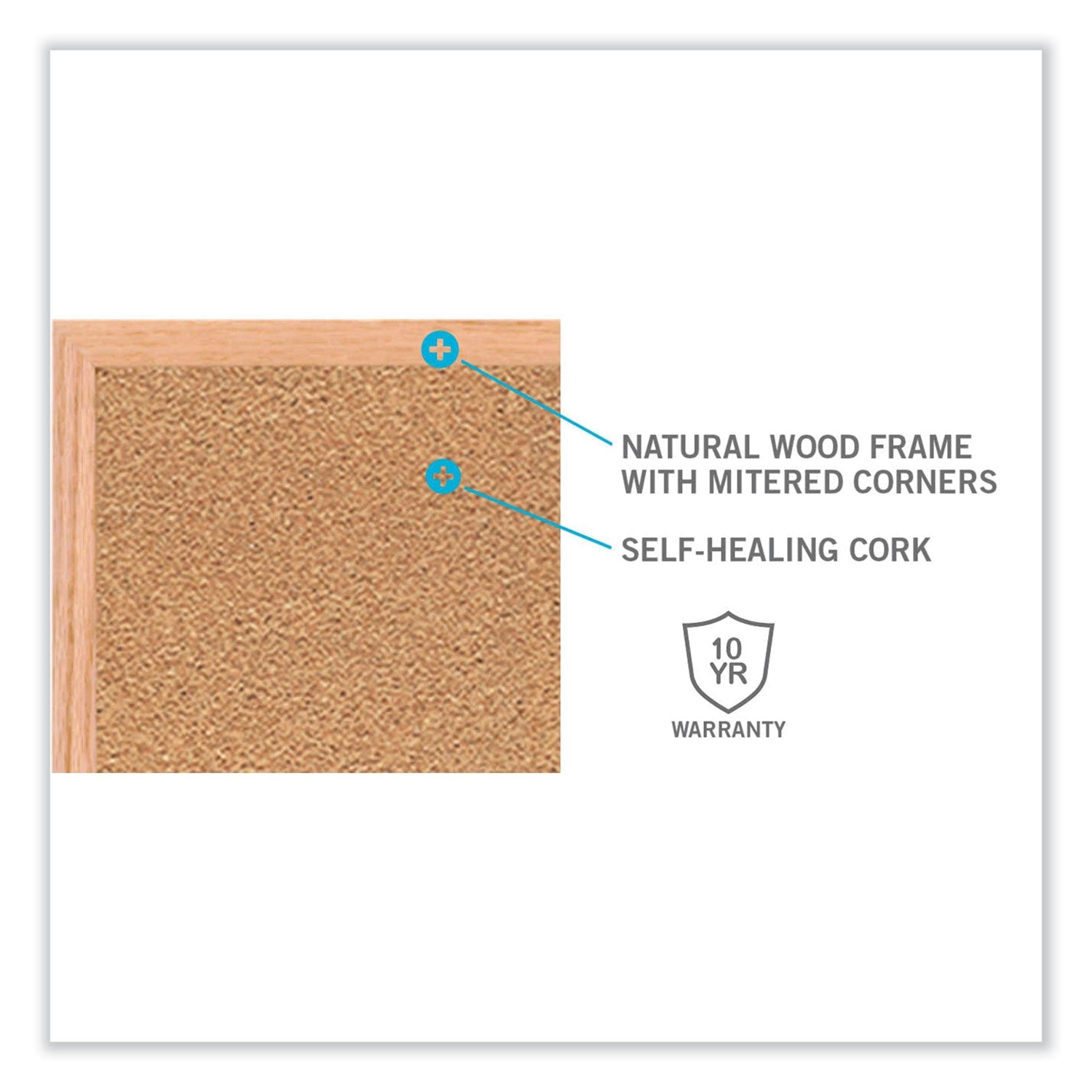 Ghent Natural Cork Bulletin Board with Wood Frame, 60.5" x 36.5", Tan Surface, Oak Finished Wood Frame - Bloom Skins