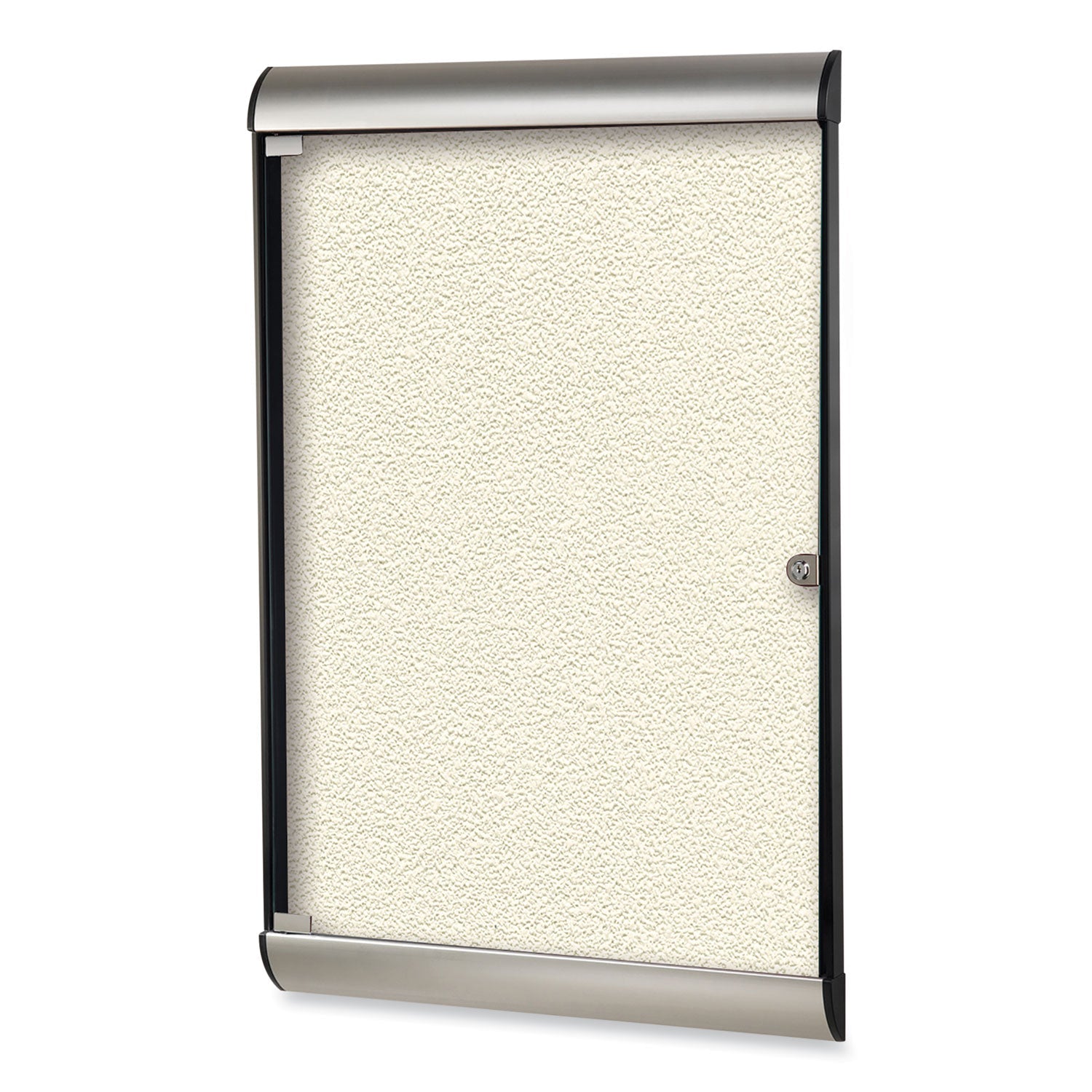 Ghent Silhouette 1 Door Enclosed Vinyl Bulletin Board with Satin Frame, 27.75" x 42.13", Ivory Surface, Black/Satin Aluminum Frame - Bloom Skins