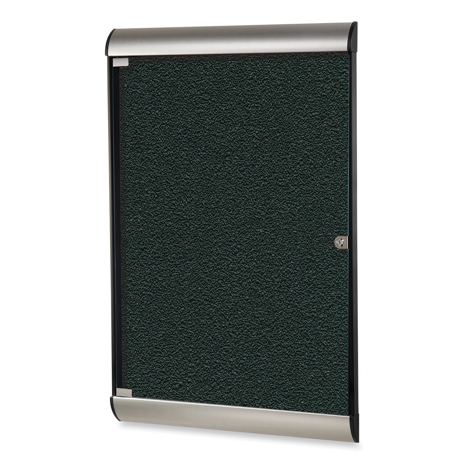 Ghent Silhouette 1 Door Enclosed Vinyl Bulletin Board with Satin Frame, 27.75" x 42.13", Ebony Surface, Black/Satin Aluminum Frame - Bloom Skins
