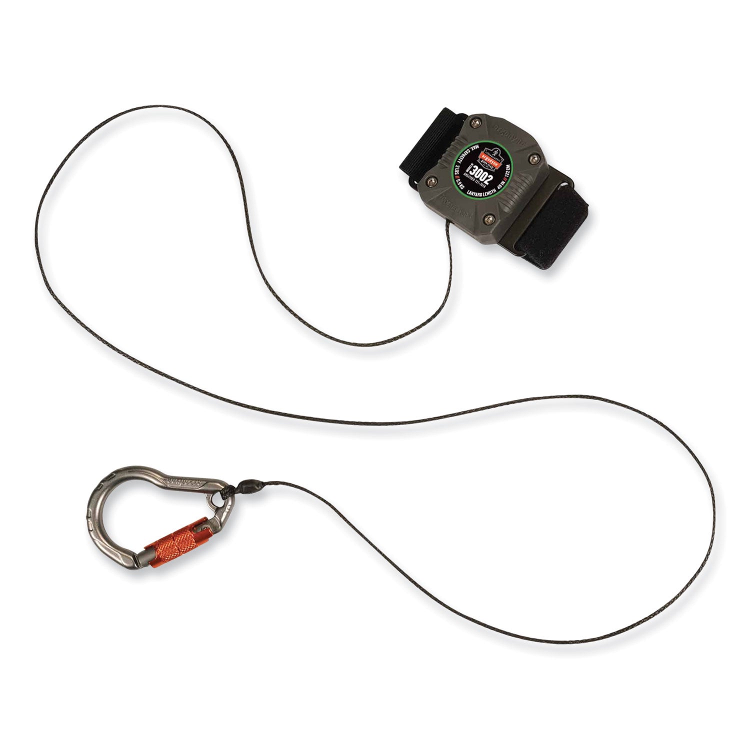 ergodyne® Squids 3002 Retractable Lanyard with Carabiner + Belt-Loop Anchor, 2 lb Max Working Capacity, 6" to 48" Long, Gray - Bloom Skins
