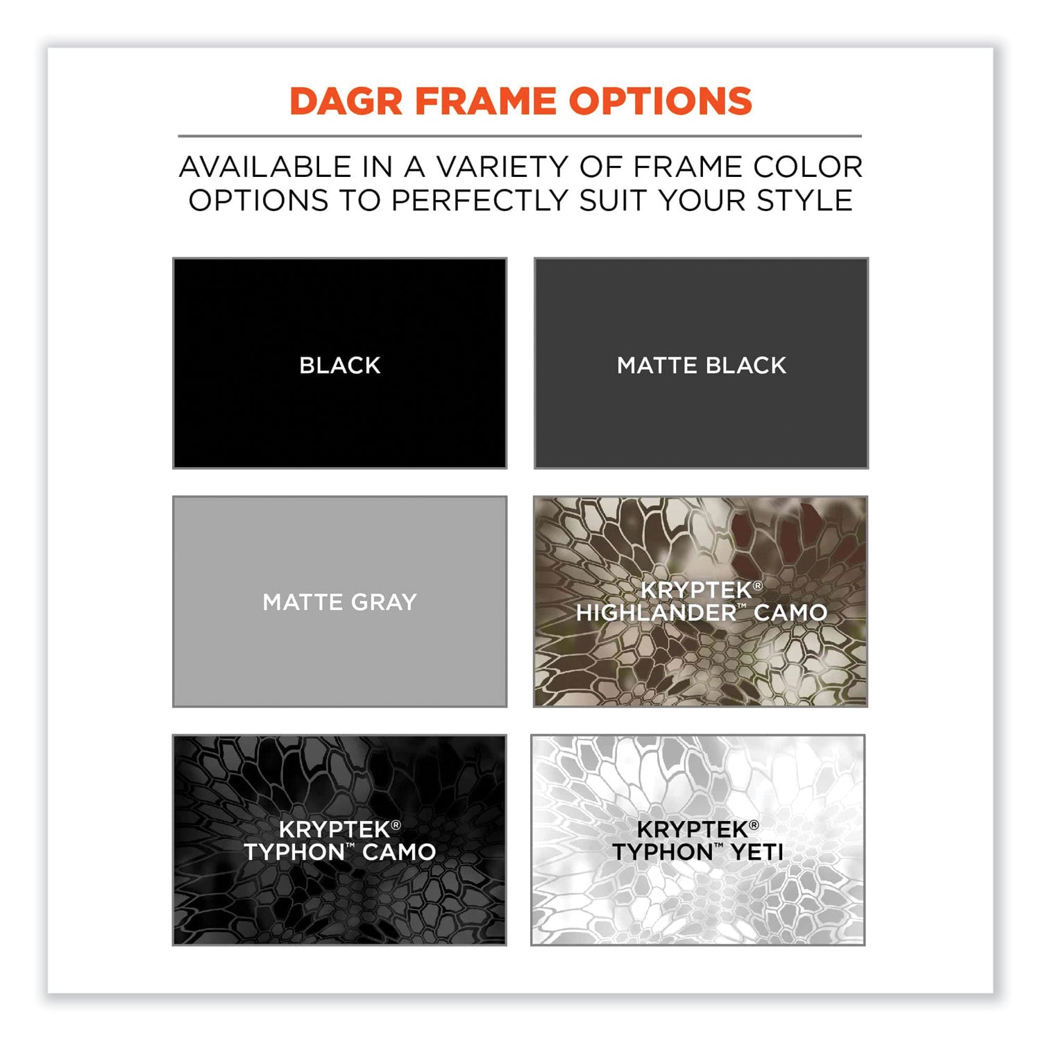 ergodyne® Skullerz Dagr Safety Glasses, Kryptek Highlander Nylon Impact Frame, Smoke Polycarbonate Lens