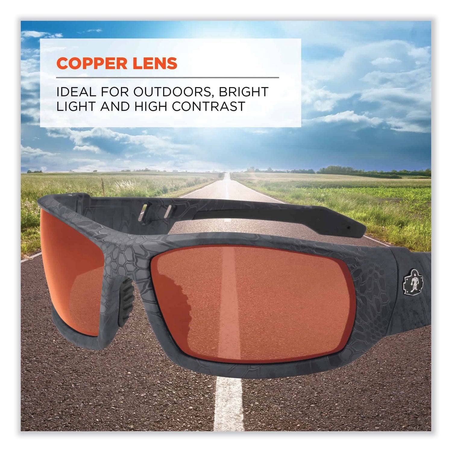 ergodyne® Skullerz Odin Safety Glasses, Kryptek Typhon Nylon Impact Frame, Copper Polycarbonate Lens