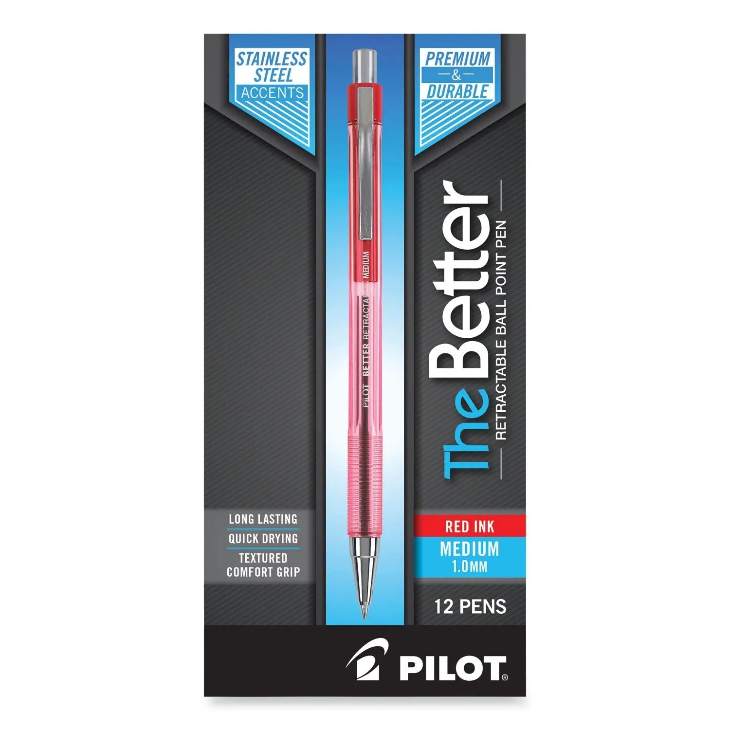 Pilot® Better Ballpoint Pen, Retractable, Medium 1 Mm, Red Ink, Translucent Red Barrel, Dozen - Bloom Skins