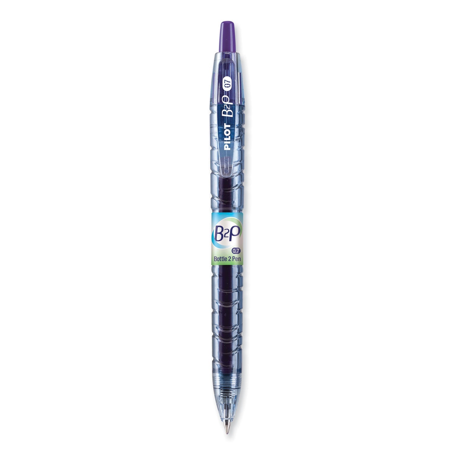 Pilot® B2p Bottle-2-Pen Recycled Gel Pen, Retractable, Fine 0.7 Mm, Purple Ink, Translucent Blue Barrel