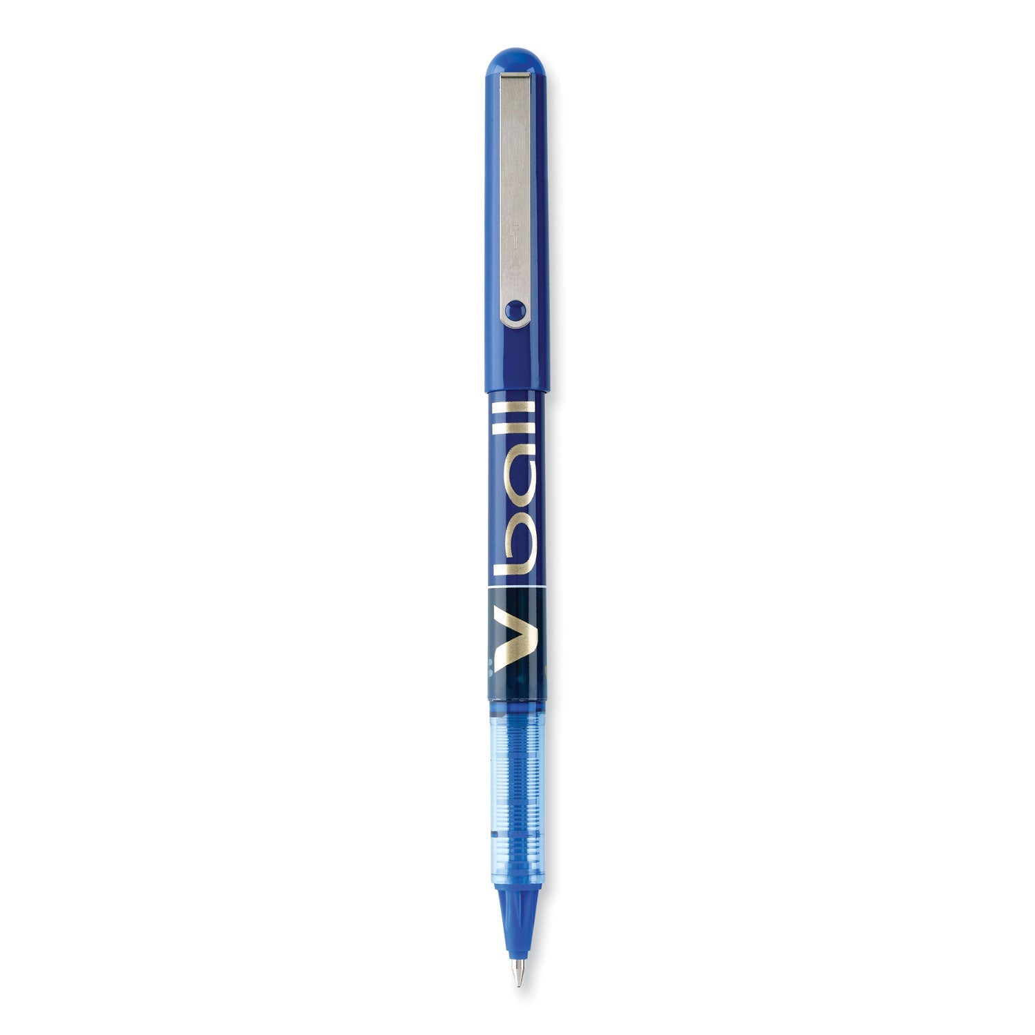 Pilot® VBall Liquid Ink Rollerball Pen, Stick, Fine 0.7 mm, Blue Ink, Blue/Clear Barrel, Dozen