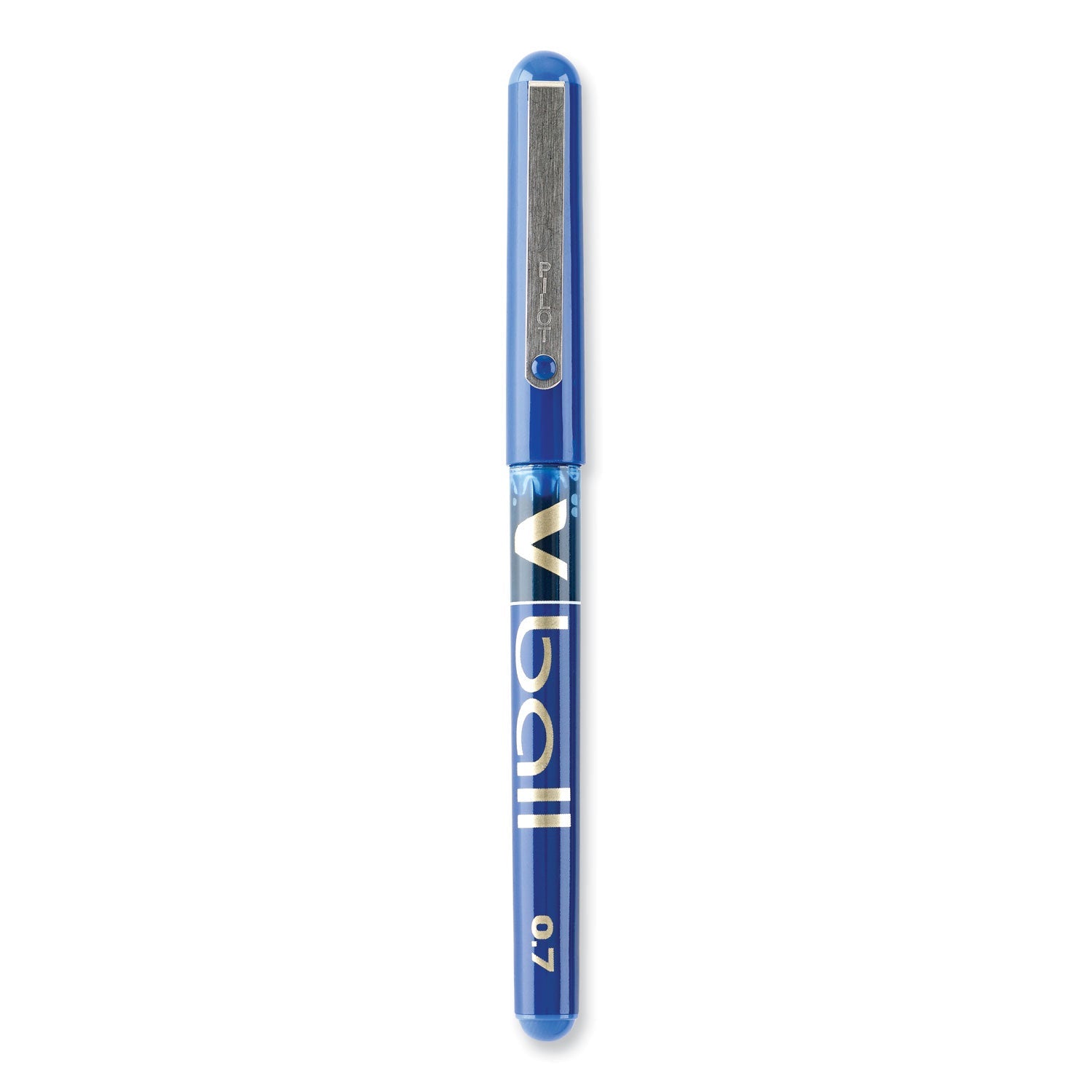 Pilot® VBall Liquid Ink Rollerball Pen, Stick, Fine 0.7 mm, Blue Ink, Blue/Clear Barrel, Dozen