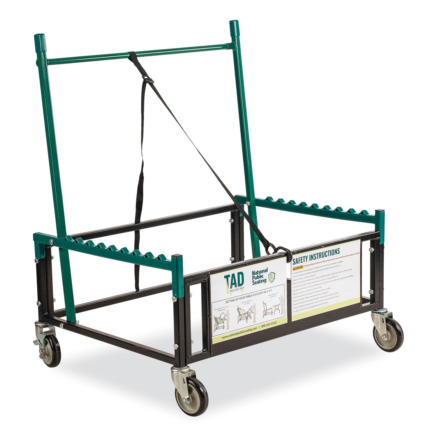NPS® Table Assist Dolly, 1,000 lb Capacity, 38 x 30 x 44.5, Black/Green