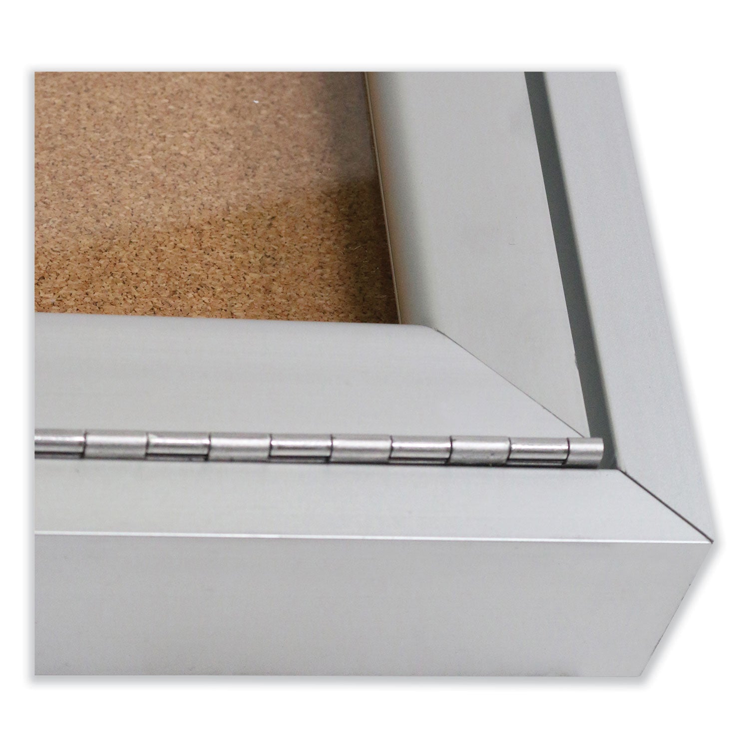 Ghent 2 Door Enclosed Natural Cork Bulletin Board with Satin Frame, 60" x 36", Tan Surface, Satin Aluminum Frame