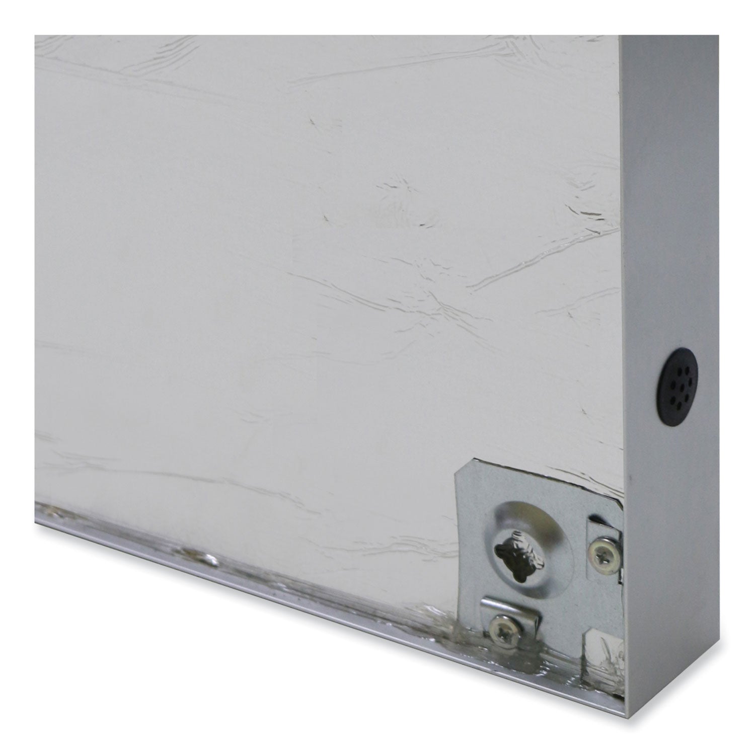 Ghent 3 Door Enclosed Vinyl Bulletin Board with Satin Frame, 96" x 48", Silver Surface, Satin Aluminum Frame