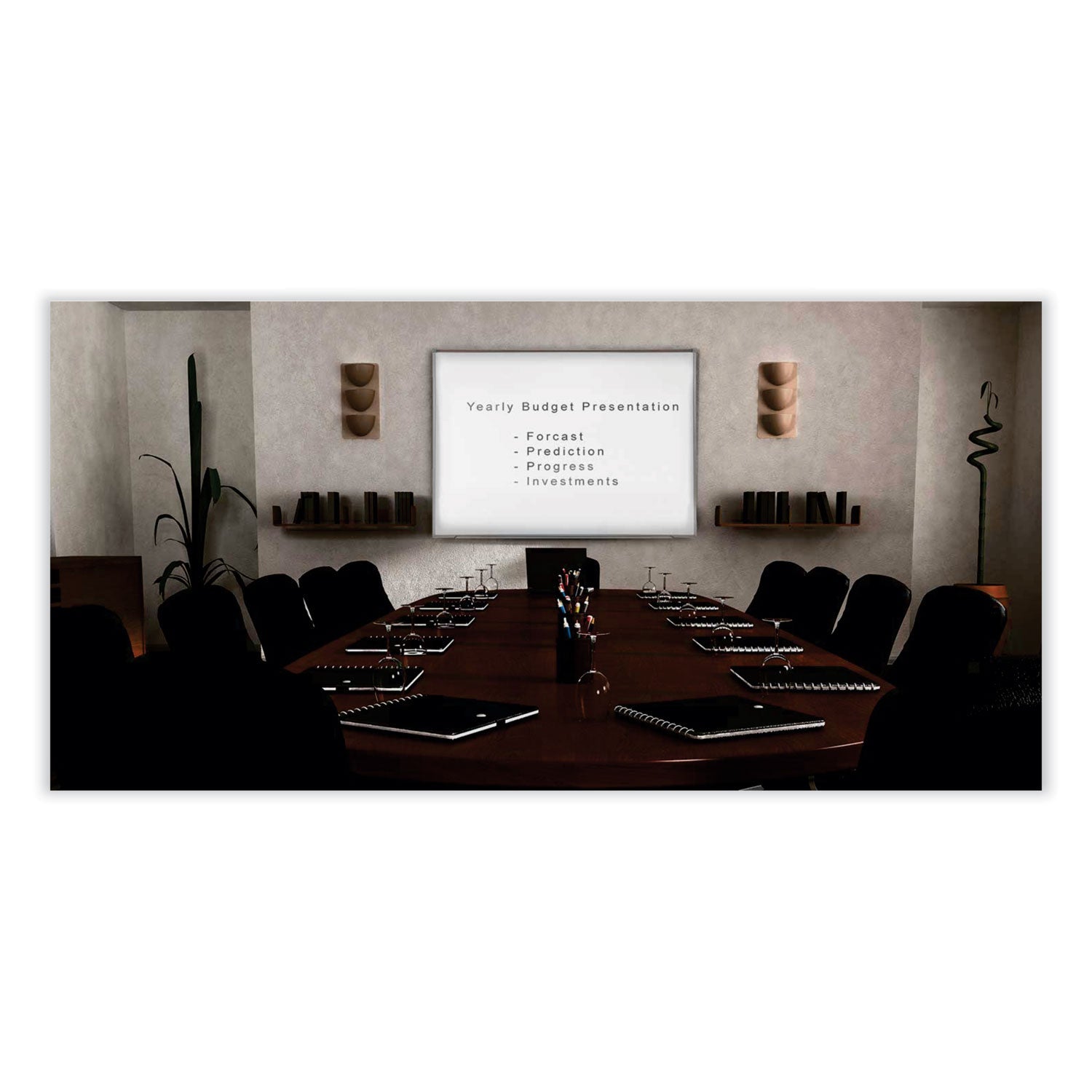 Ghent Proma Magnetic Porcelain Projection Whiteboard with Aluminum Frame, 96.5" x 48.5", White Surface, Satin Aluminum Frame
