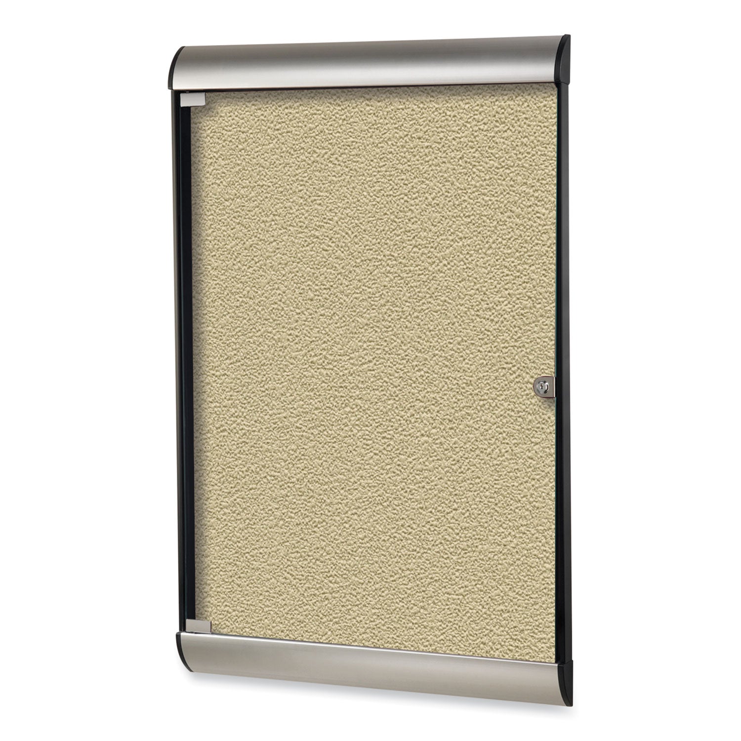 Ghent Silhouette 1 Door Enclosed Vinyl Bulletin Board, 27.75" x 42.13", Caramel Surface, Black/Satin Aluminum Frame - Bloom Skins