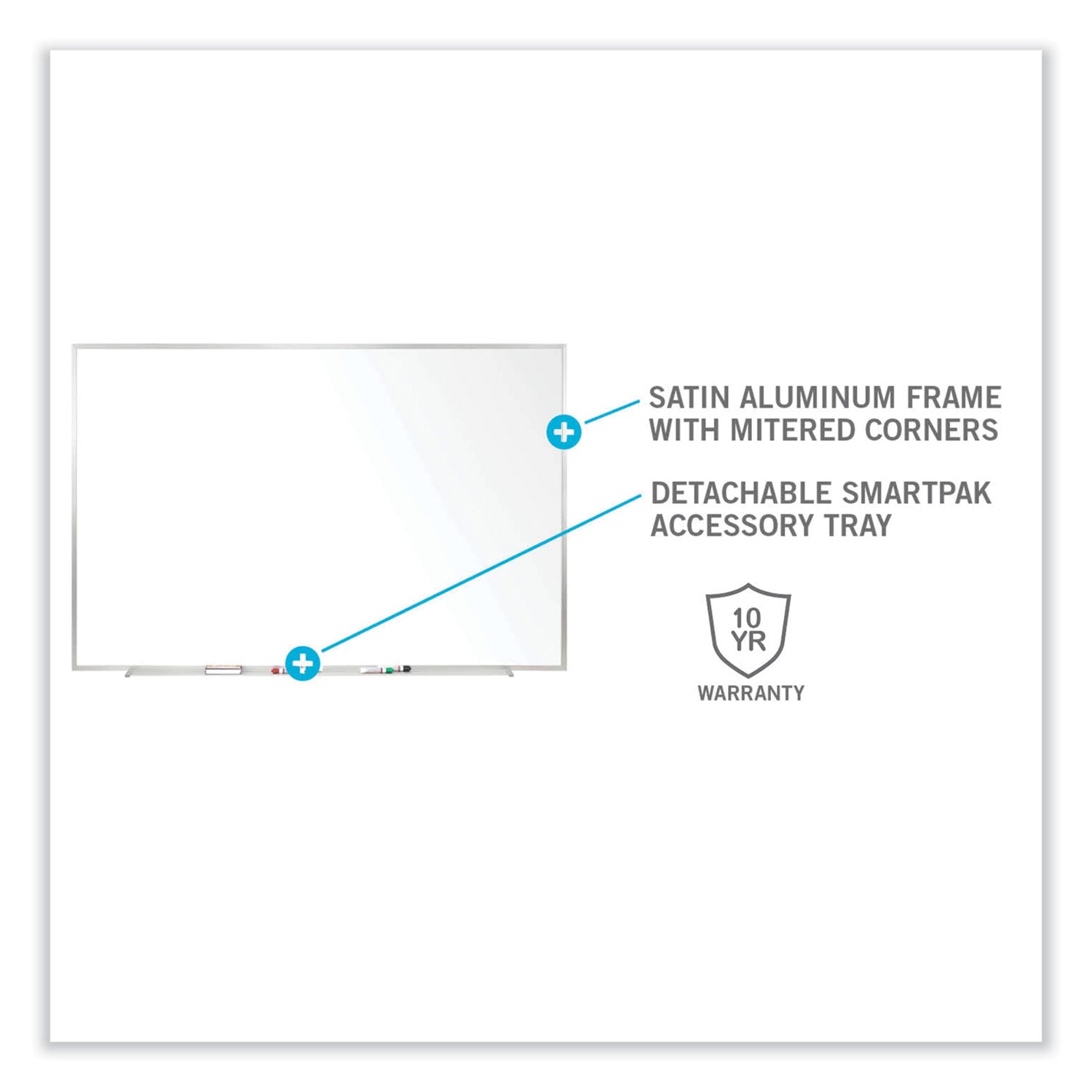 Ghent Non-Magnetic Whiteboard with Aluminum Frame, 144.63" x 48.47", White Surface, Satin Aluminum Frame