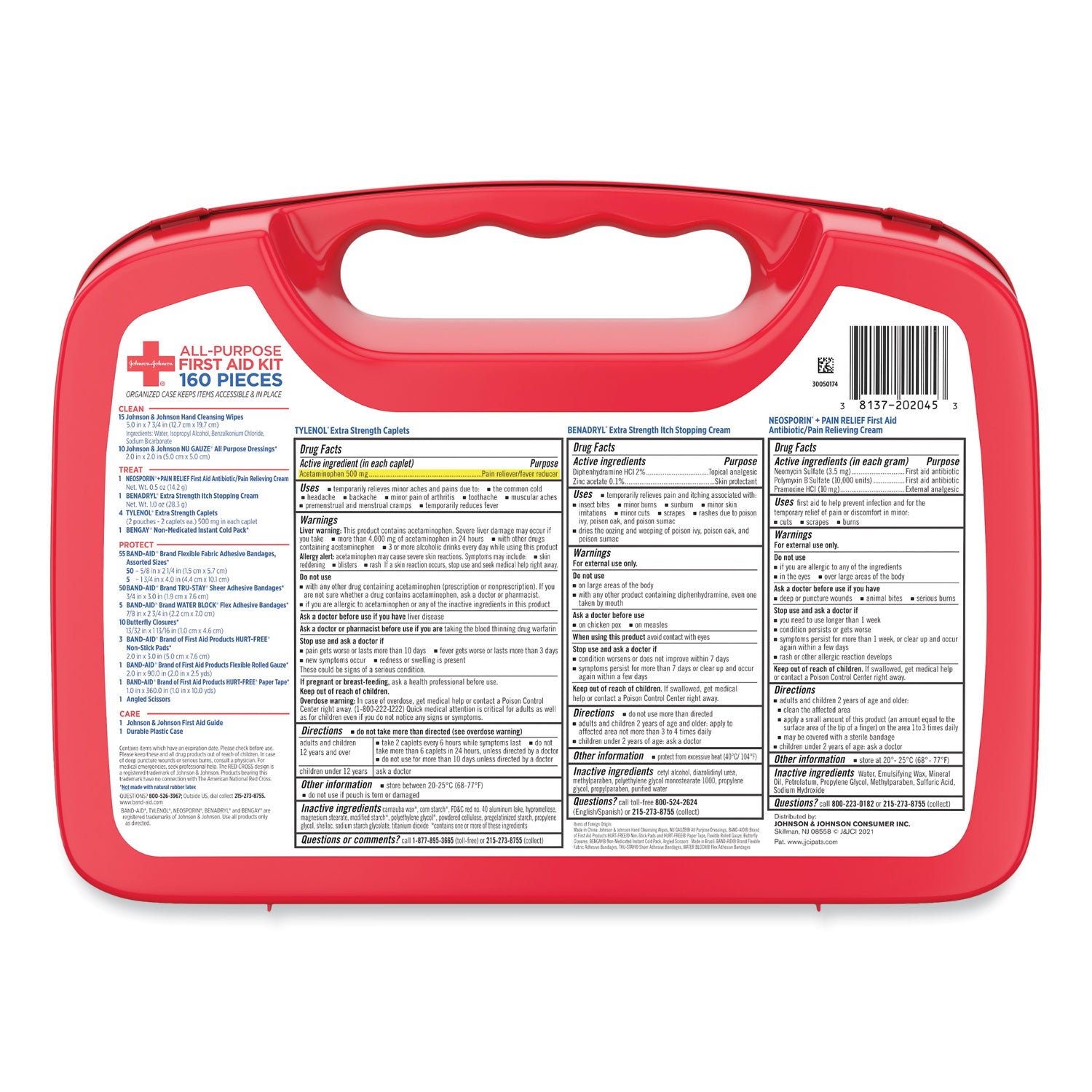Johnson & Johnson® Red Cross® All-Purpose First Aid Kit, 160 Pieces, Plastic Case