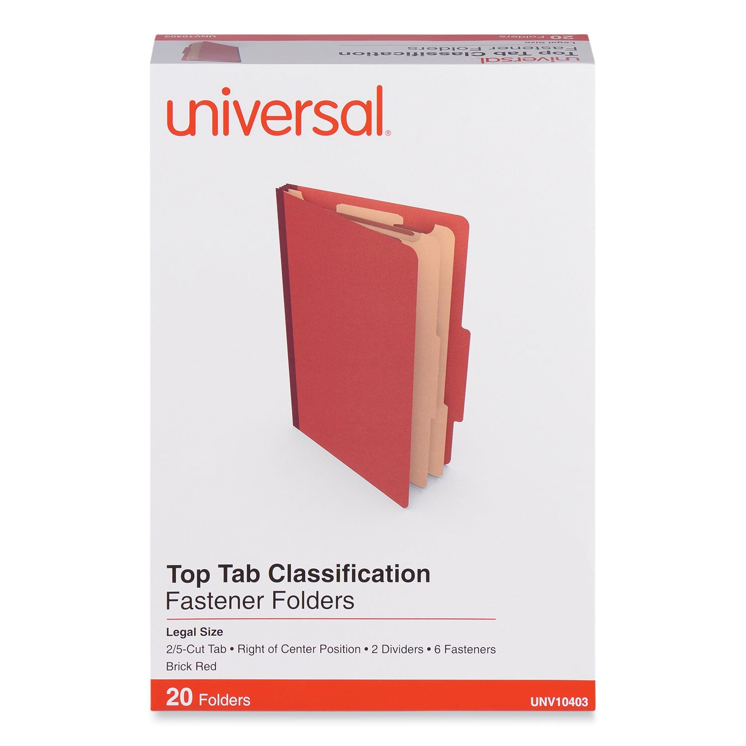 Universal® Six-Section Classification Folders, Heavy-Duty Pressboard Cover, 2 Dividers, 6 Fasteners, Legal Size, Brick Red, 20/Box - Bloom Skins