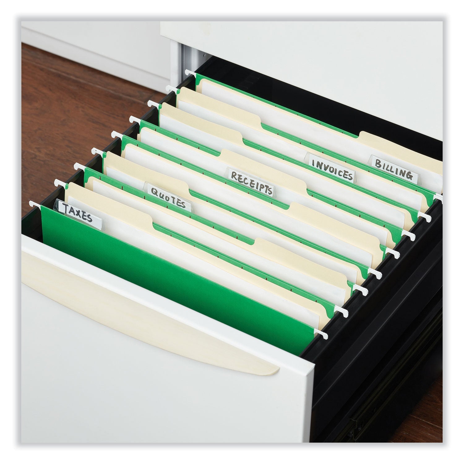 Universal® Deluxe Bright Color Hanging File Folders, Letter Size, 1/5-Cut Tabs, Bright Green, 25/Box