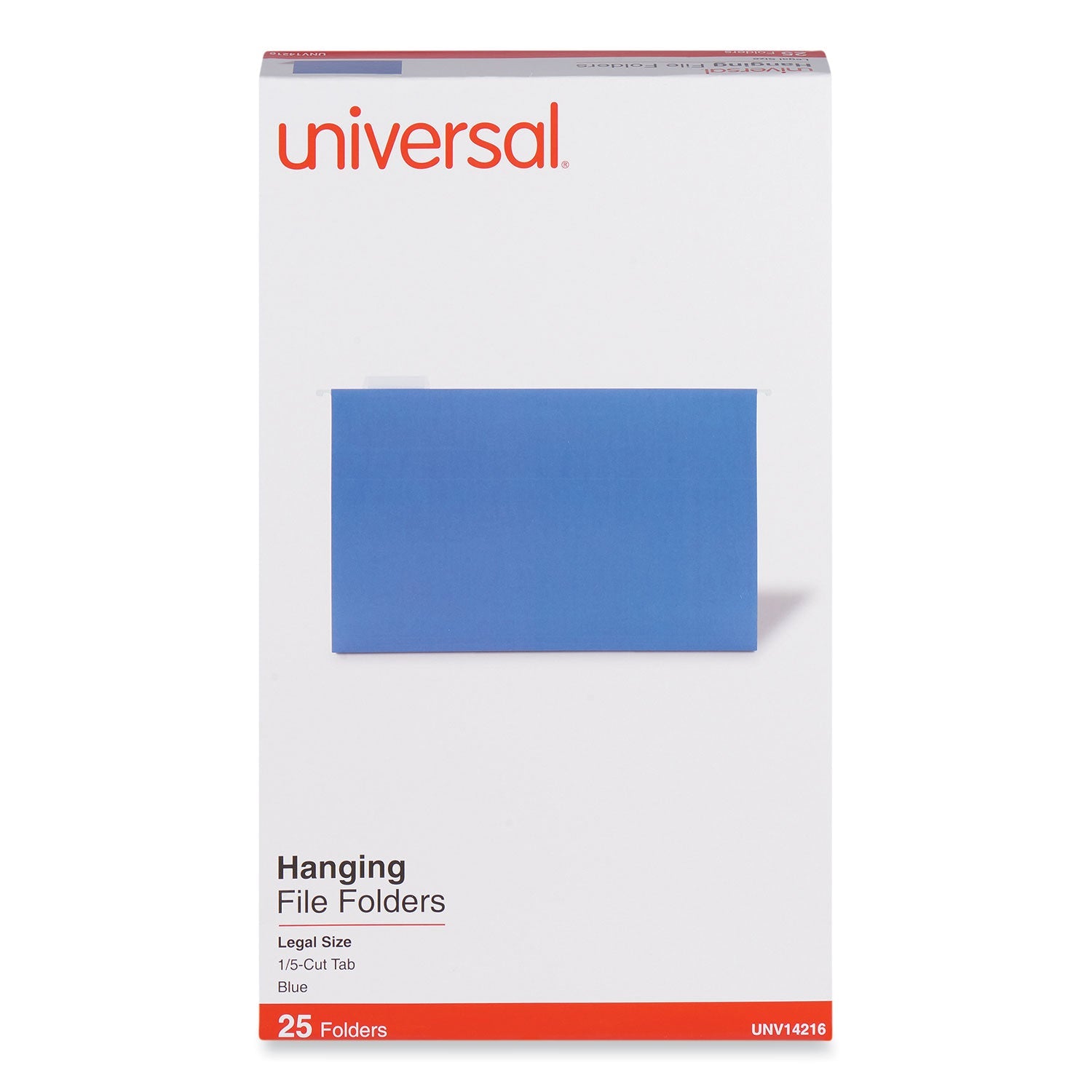 Universal® Deluxe Bright Color Hanging File Folders, Legal Size, 1/5-Cut Tabs, Blue, 25/Box
