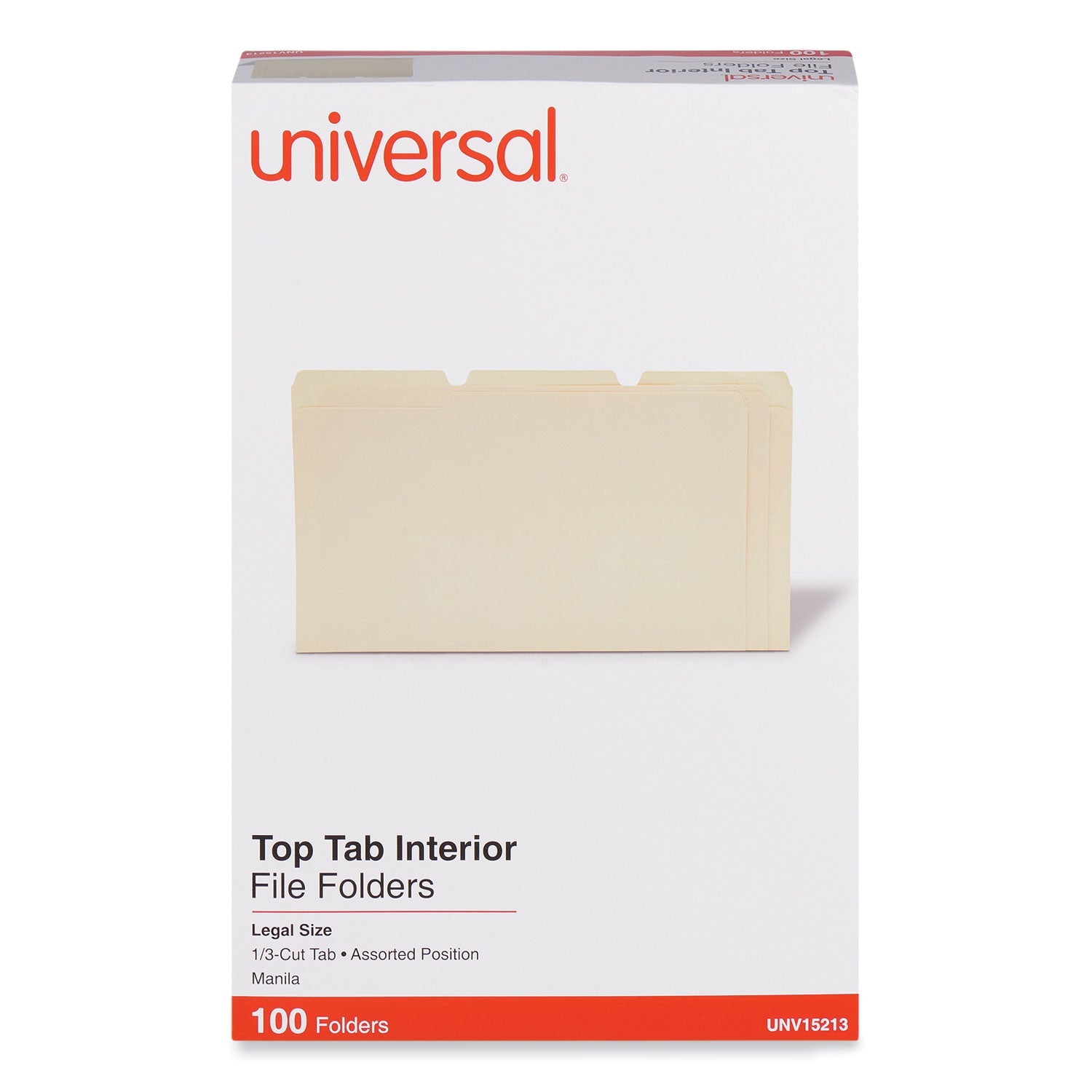 Universal® Interior File Folders, 1/3-Cut Tabs: Assorted, Legal Size, 9.5-pt Manila, 100/Box
