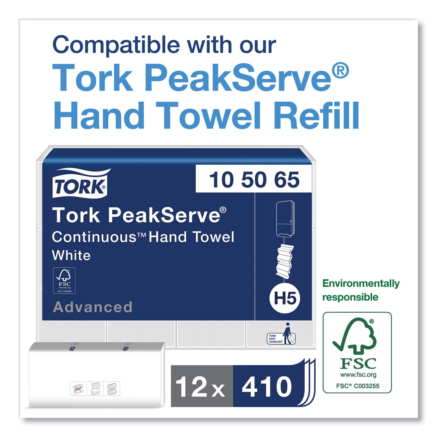 Tork® Peakserve Continuous Hand Towel Dispenser, 14.57 X 3.98 X 28.74, White