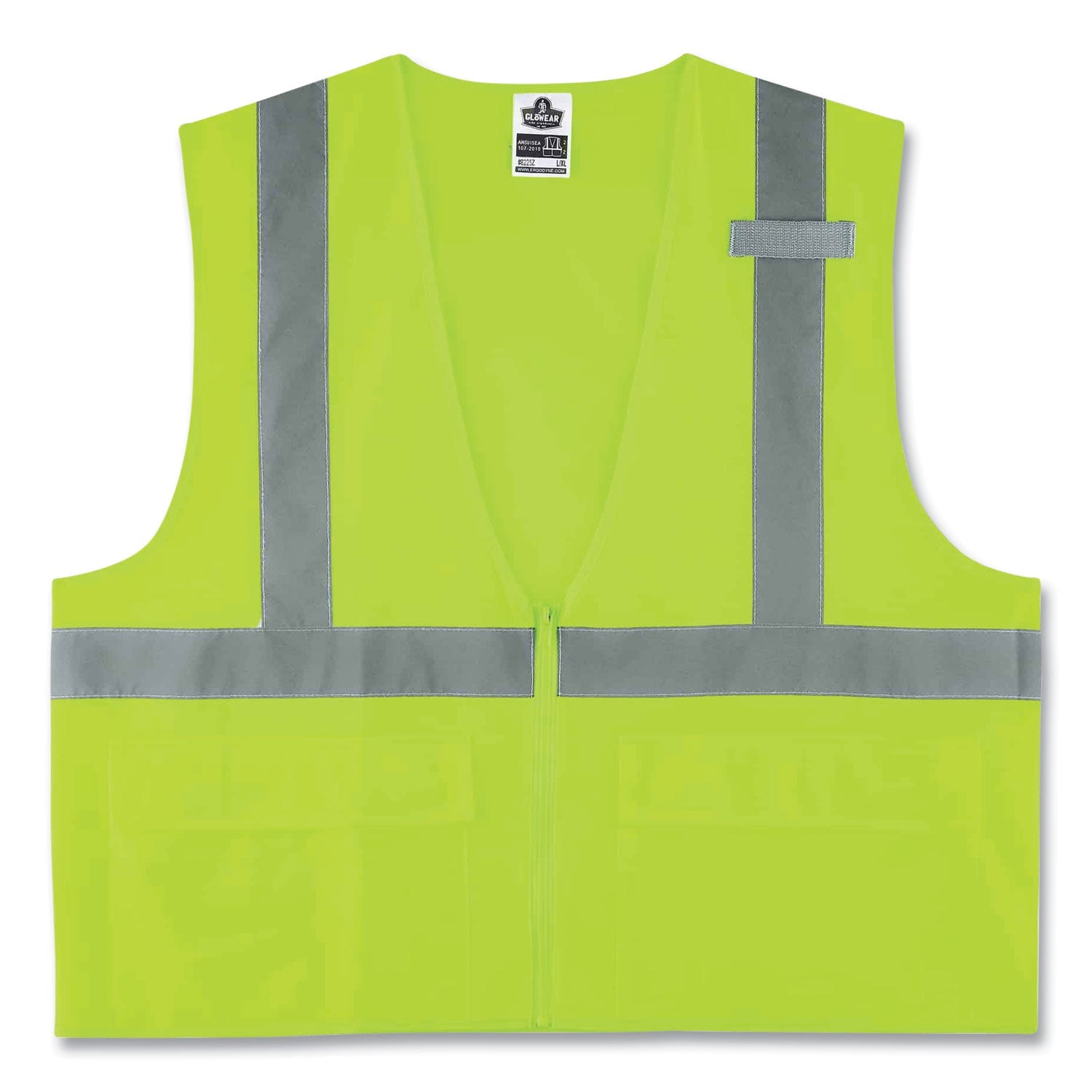 ergodyne® GloWear 8225Z Class 2 Standard Solid Vest, Polyester, Lime, Large/X-Large