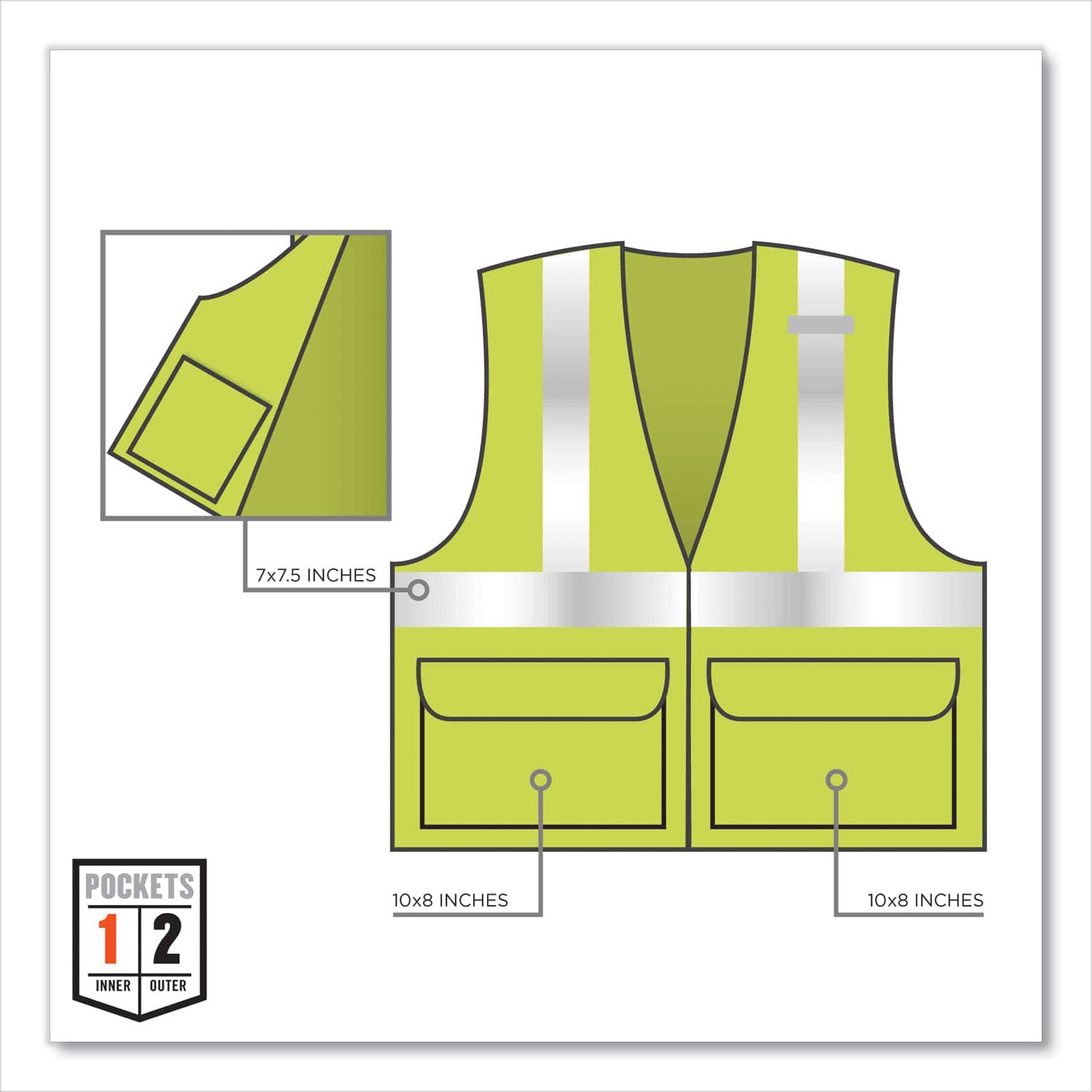 ergodyne® GloWear 8225Z Class 2 Standard Solid Vest, Polyester, Lime, Small/Medium