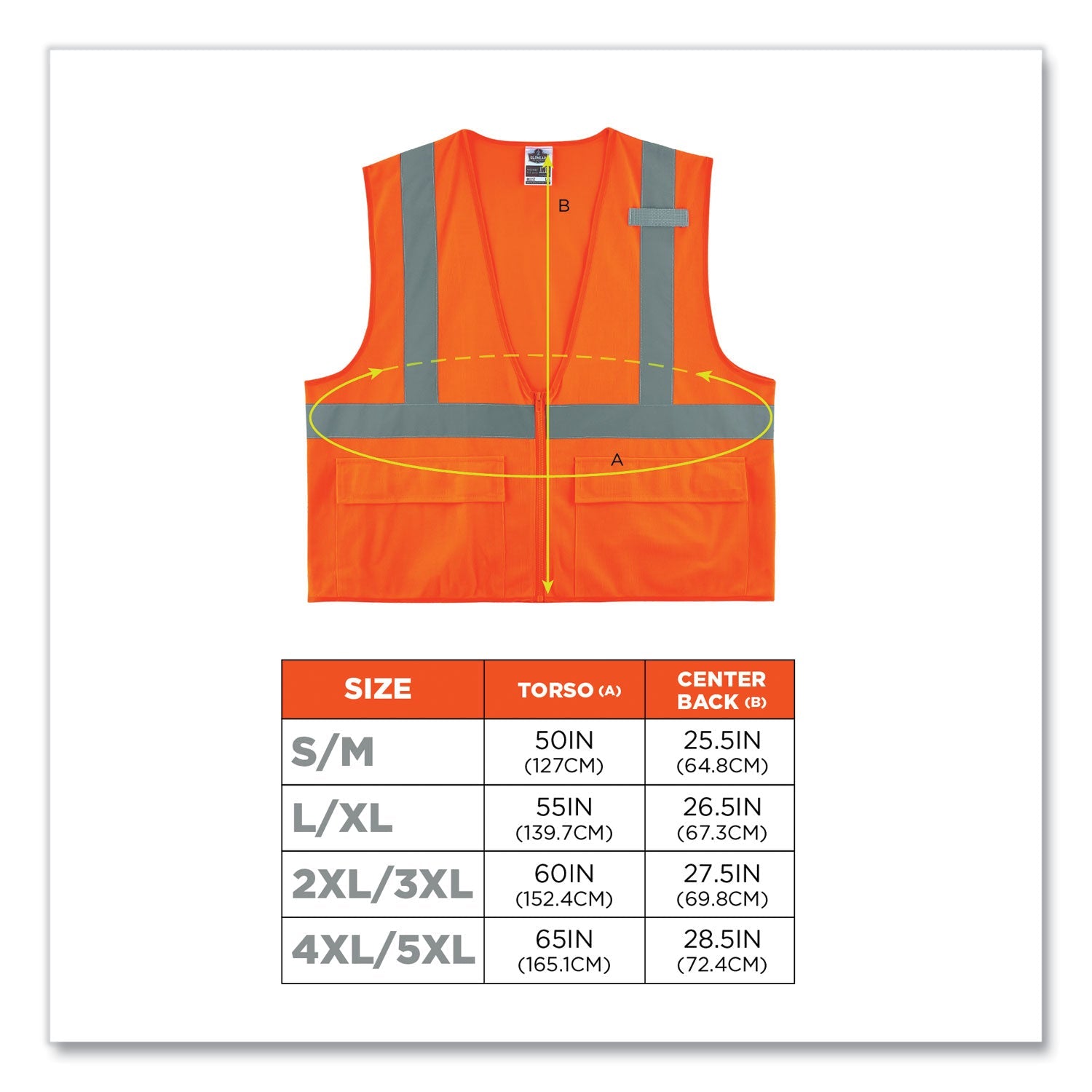 ergodyne® GloWear 8225Z Class 2 Standard Solid Vest, Polyester, Orange, 4X-Large/5X-Large