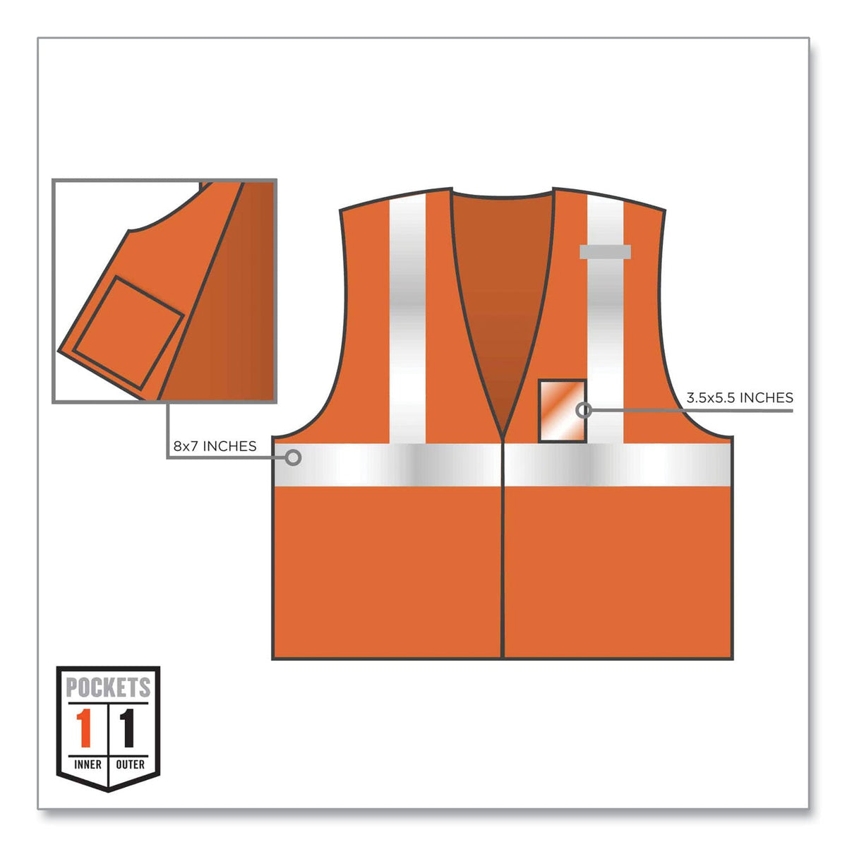 ergodyne® GloWear 8216BA Class 2 Breakaway Mesh ID Holder Vest, Polyester, Large/X-Large, Orange