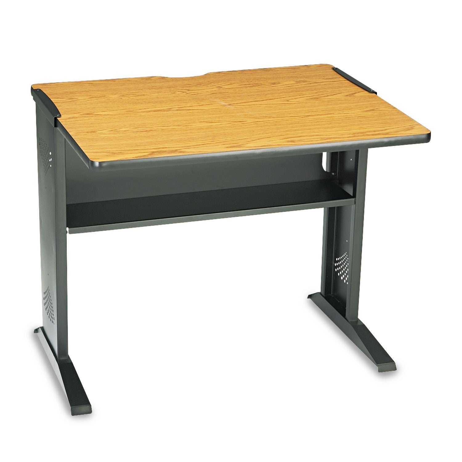 Safco® Computer Desk With Reversible Top, 35.5" X 28" X 30", Mahogany/medium Oak/black