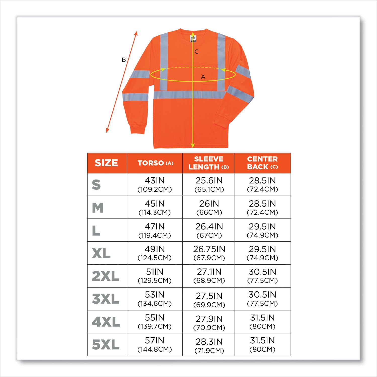 ergodyne® GloWear 8391 Class 3 Hi-Vis Long Sleeve Shirt, Polyester, Orange, 3X-Large