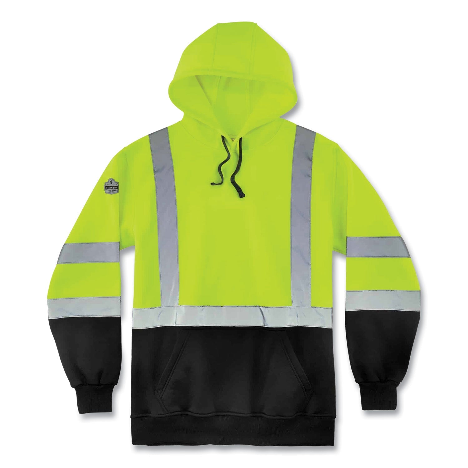 ergodyne® GloWear 8373 Hi-Vis Class 3 Hooded Sweatshirt with Black Bottom, Polar Fleece, Lime, X-Large - Bloom Skins