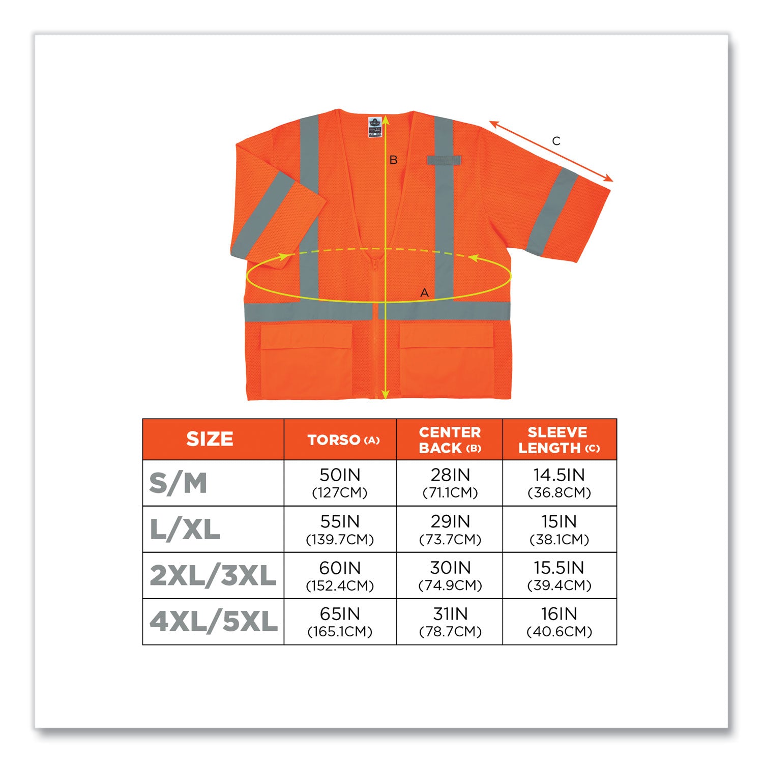 ergodyne® GloWear 8320Z Class 3 Standard Zipper Vest, Polyester, 4X-Large/5X-Large, Orange