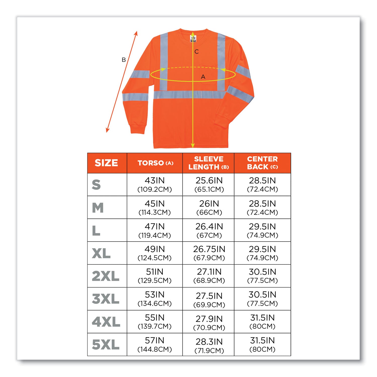ergodyne® GloWear 8391 Class 3 Hi-Vis Long Sleeve Shirt, Polyester, Orange, 2X-Large