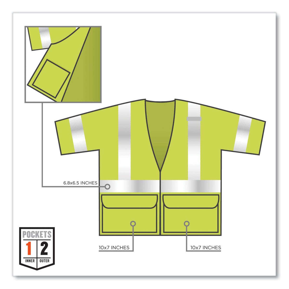 ergodyne® GloWear 8320Z Class 3 Standard Zipper Vest, Polyester, Largel/X-Large, Lime