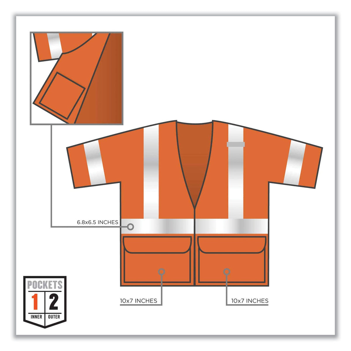 ergodyne® GloWear 8320Z Class 3 Standard Zipper Vest, Polyester, 2X-Large/3X-Large, Orange