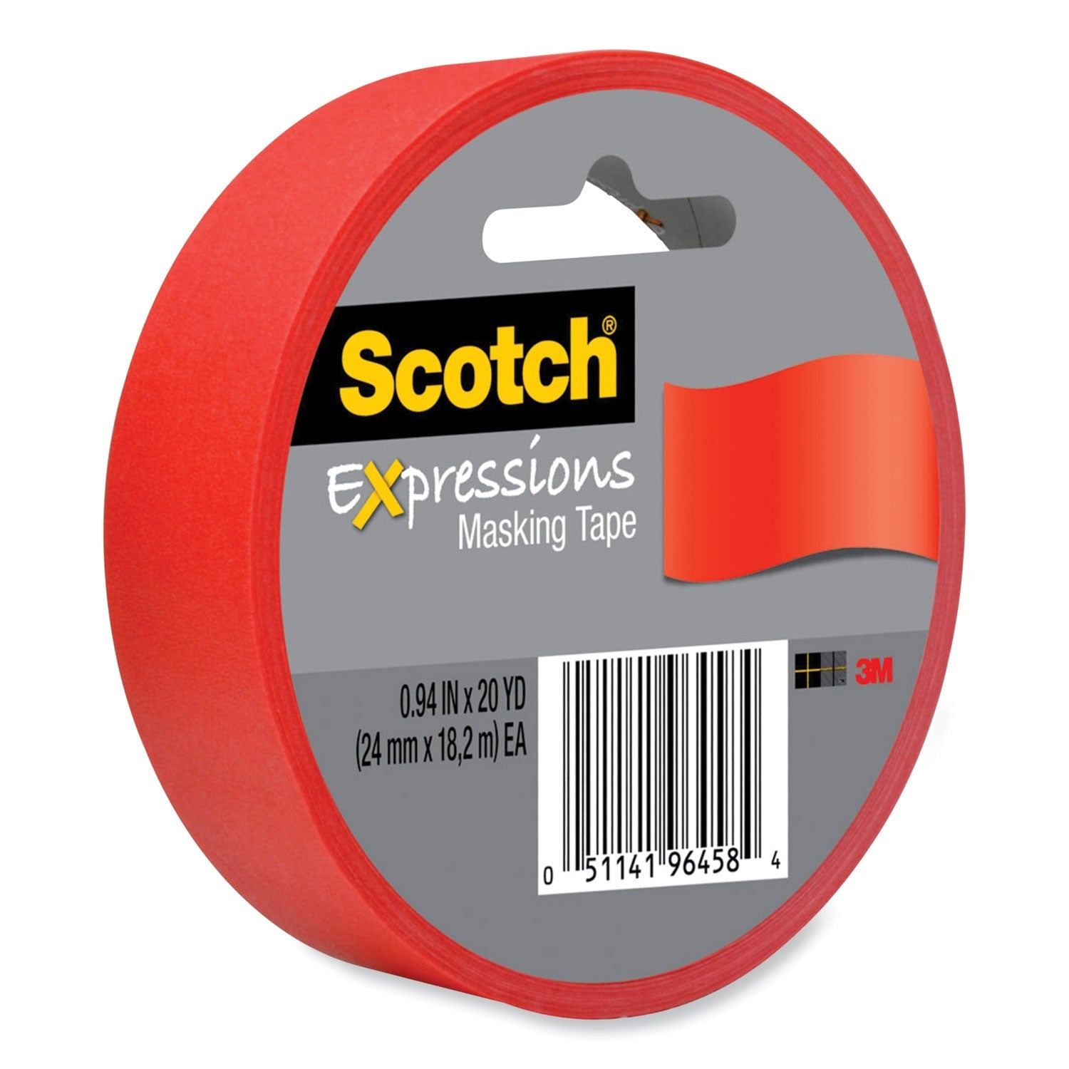 Scotch® Expressions Masking Tape, 3" Core, 0.94" X 20 Yds, Primary Red