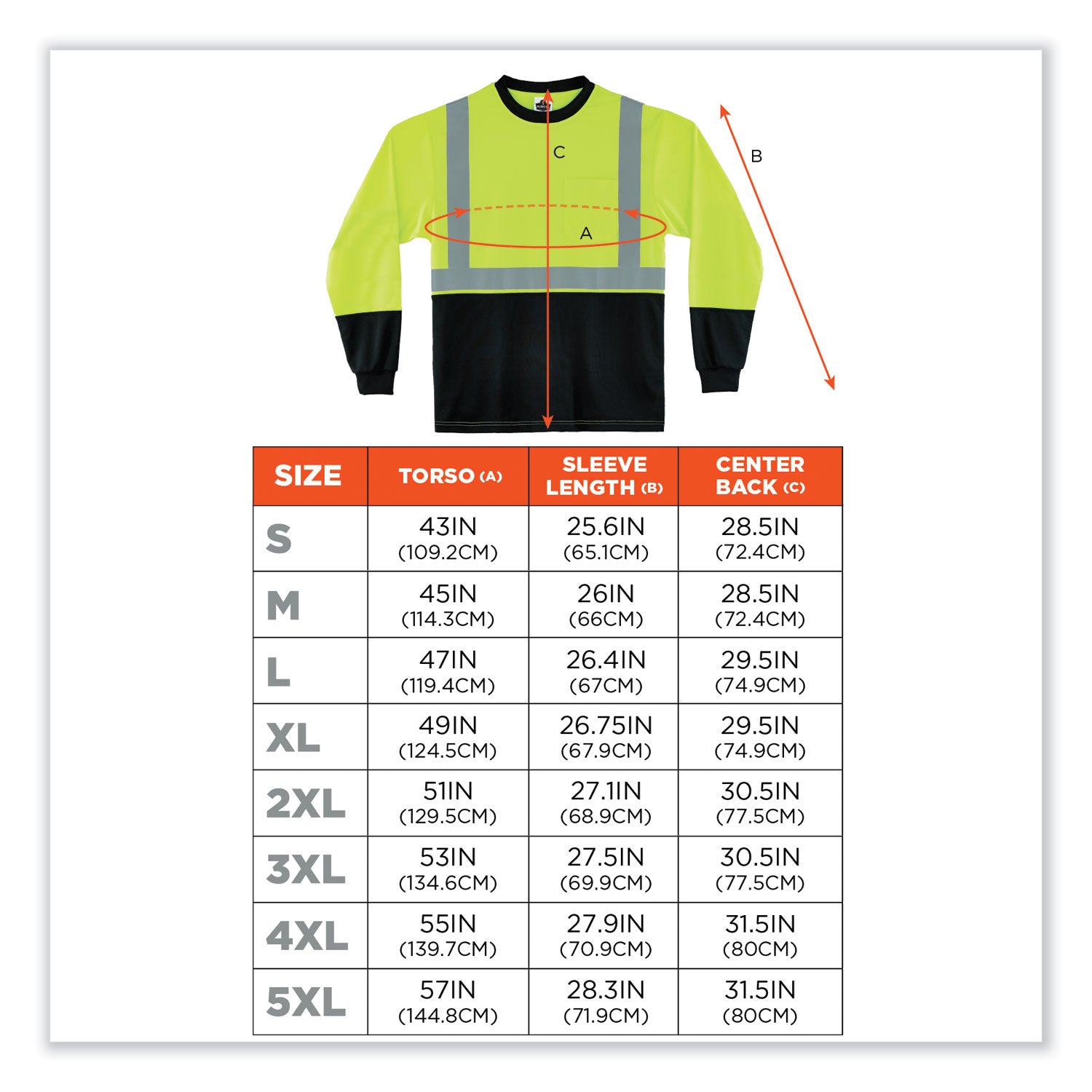 ergodyne® GloWear 8281BK Class 2 Long Sleeve Shirt with Black Bottom, Polyester, 5X-Large, Lime