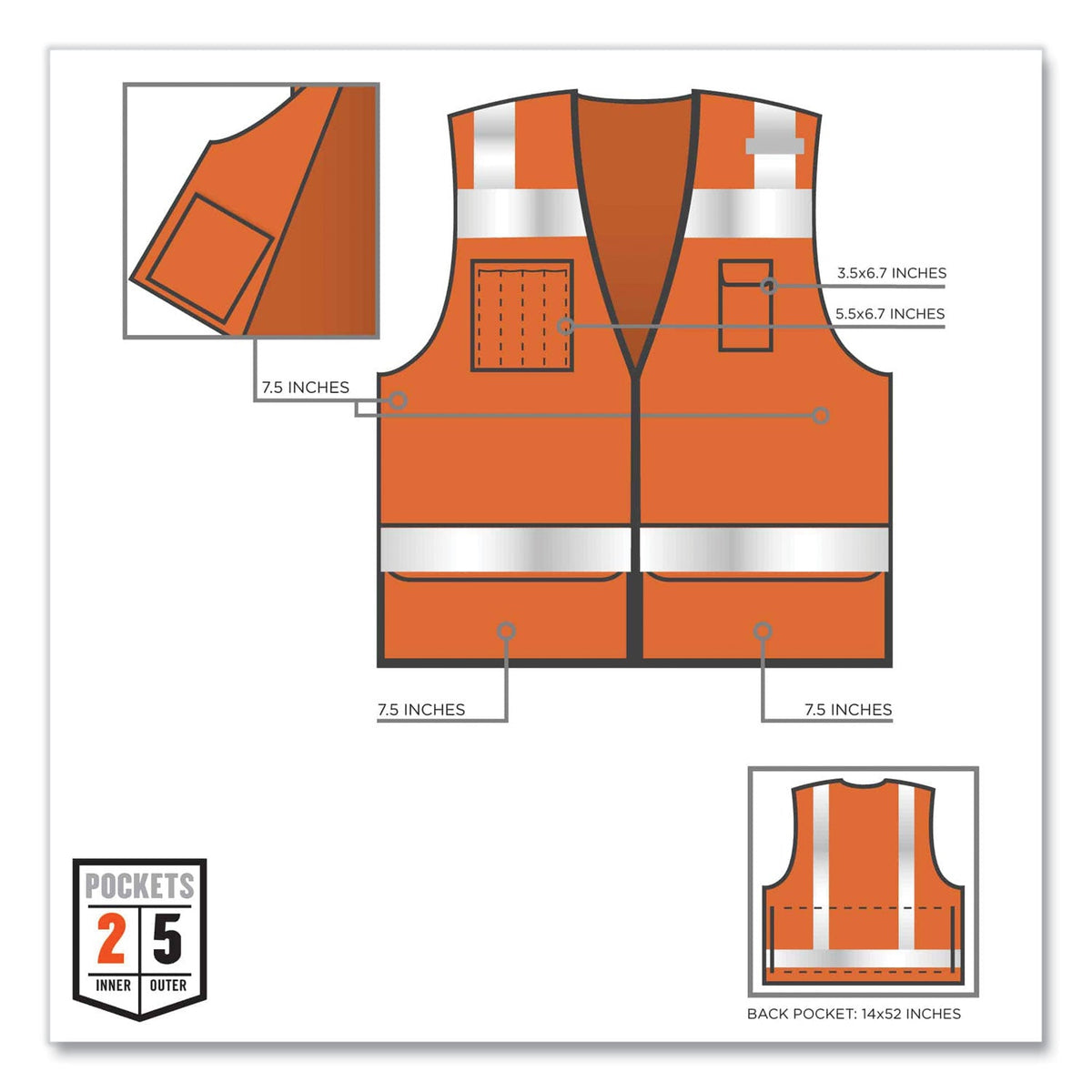 ergodyne® GloWear 8253HDZ Class 2 Heavy-Duty Mesh Surveyors Vest, Polyester, 2X-Large/3X-Large, Orange
