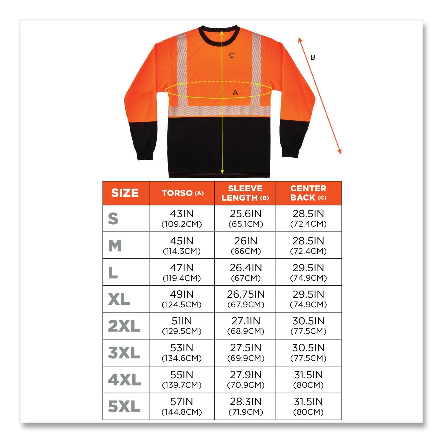 ergodyne® GloWear 8281BK Class 2 Long Sleeve Shirt with Black Bottom, Polyester, 5X-Large, Orange