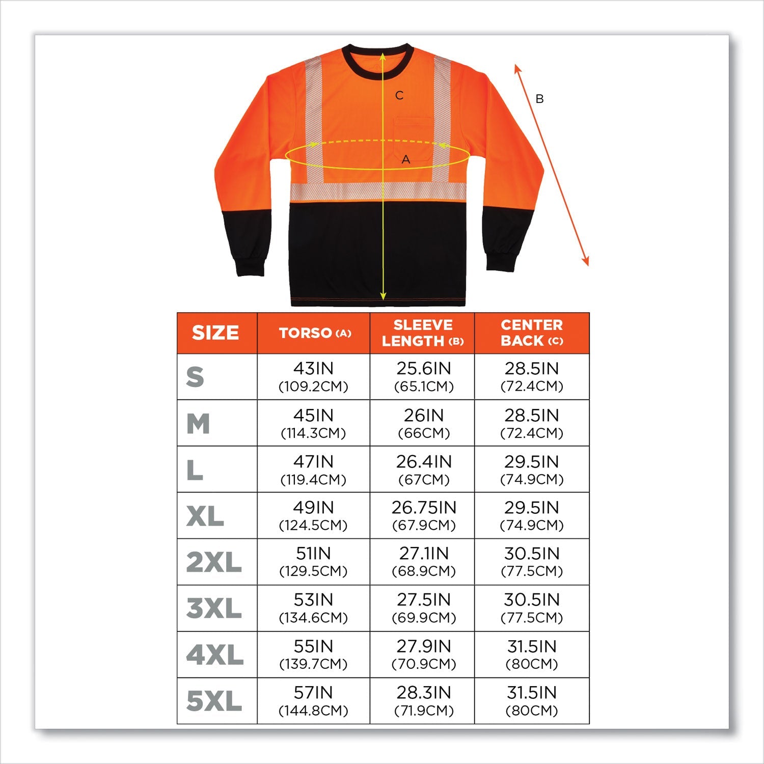 ergodyne® GloWear 8281BK Class 2 Long Sleeve Shirt with Black Bottom, Polyester, Small, Orange