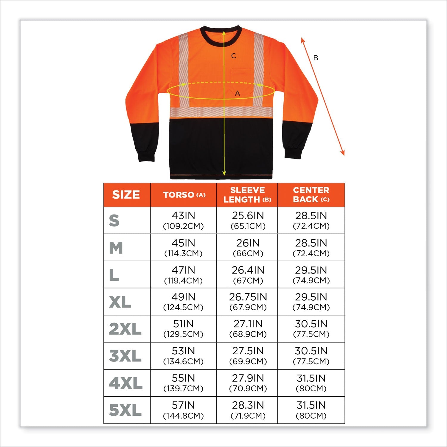 ergodyne® GloWear 8281BK Class 2 Long Sleeve Shirt with Black Bottom, Polyester, 3X-Large, Orange