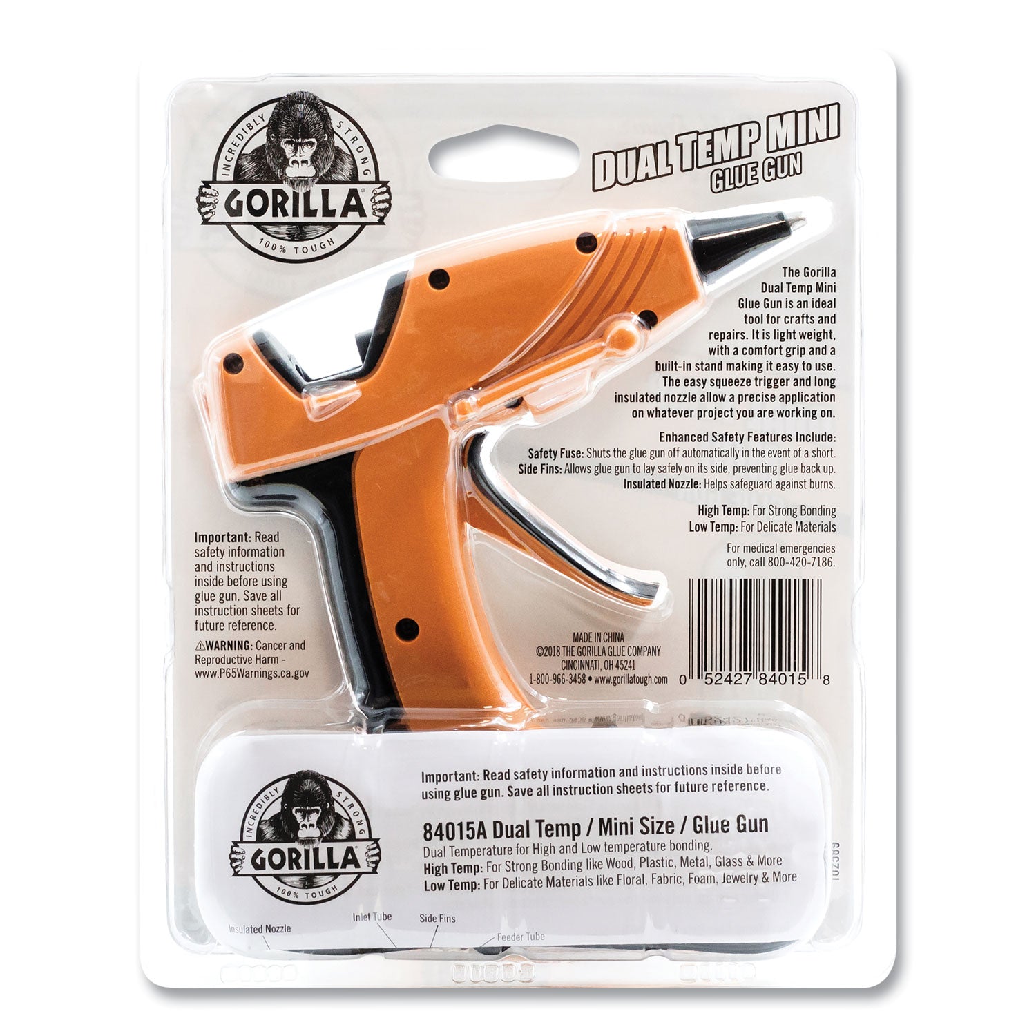 Gorilla® Dual Temp Mini Hot Glue Gun, Orange/Black