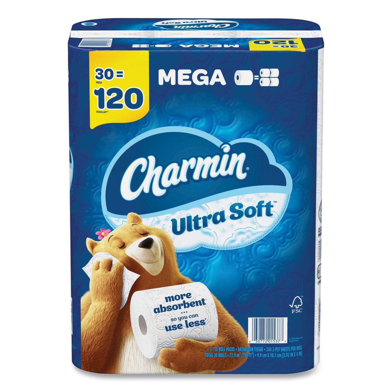 Charmin® Ultra Soft Bathroom Tissue, Mega Roll, Septic Safe, 2-Ply, White, 244 Sheets/Roll, 30 Rolls/Pack