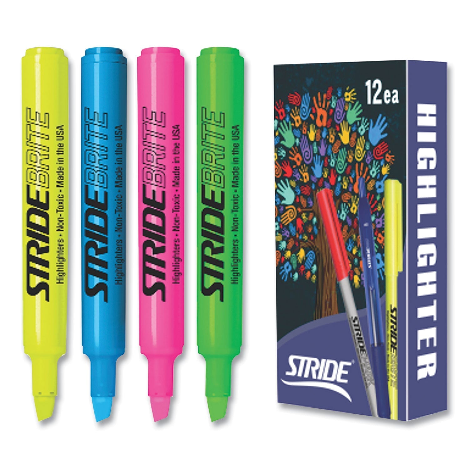 Stride StrideBrite Tank Highlighter, Assorted Ink Colors, Chisel Tip, Assorted Barrel Colors, 12/Pack