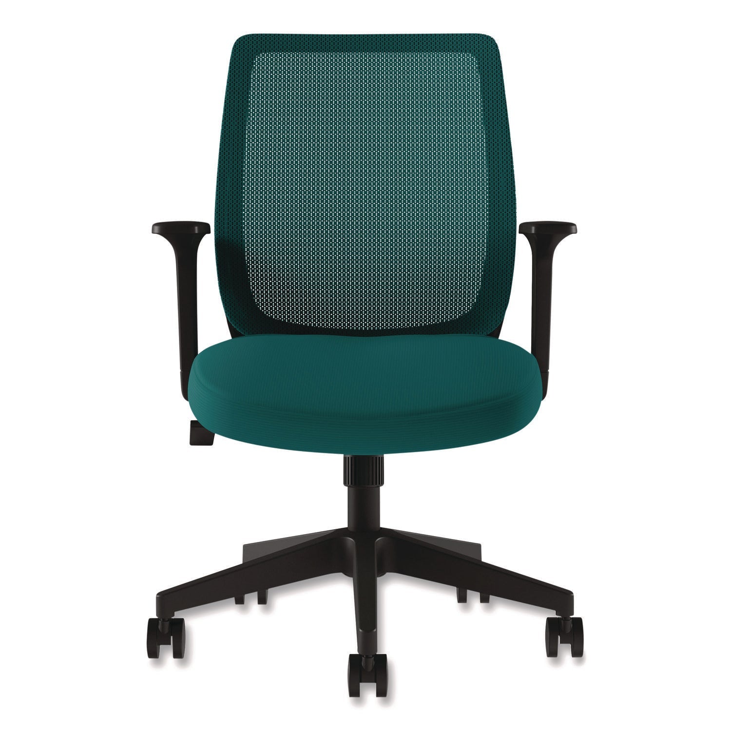 Union & Scale™ Essentials Mesh Back Fabric Task Chair with Arms, Supports Up to 275 lb, Teal Fabric Seat/Mesh Back, Black Base