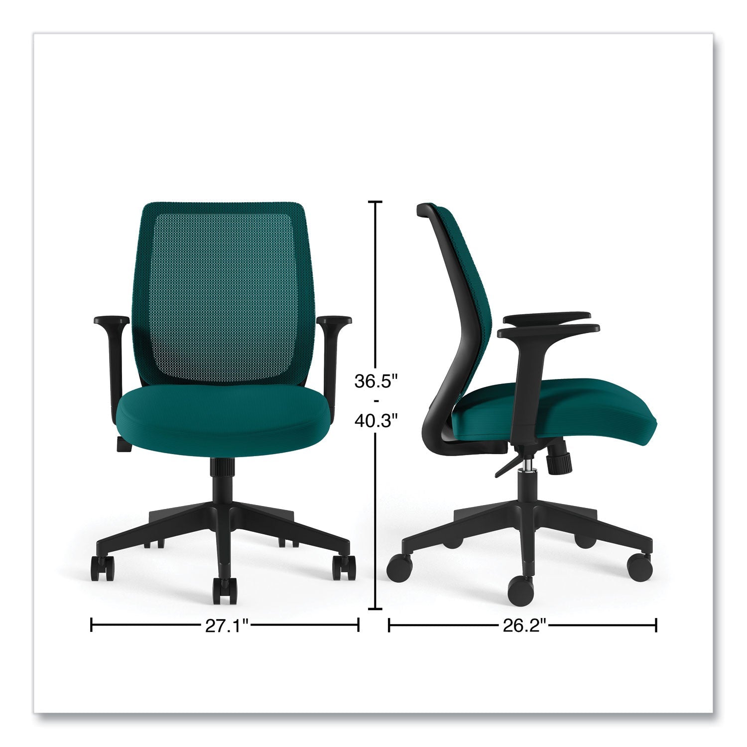 Union & Scale™ Essentials Mesh Back Fabric Task Chair with Arms, Supports Up to 275 lb, Teal Fabric Seat/Mesh Back, Black Base